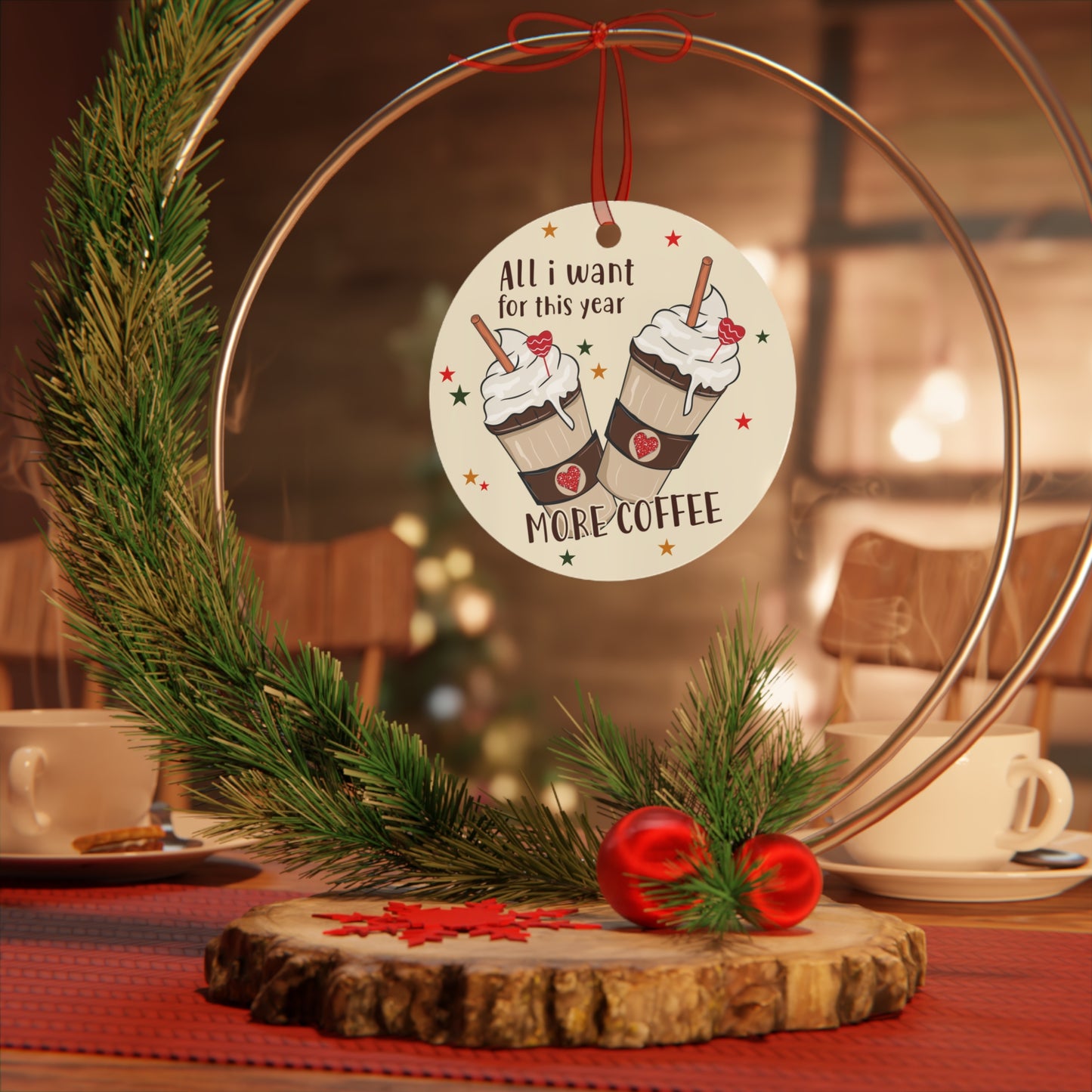 Cute Coffee Lover's Metal Ornaments, Festive Holiday Decorations, Personalized Gifts, Tree Ornaments, Coffee-Themed Gifts