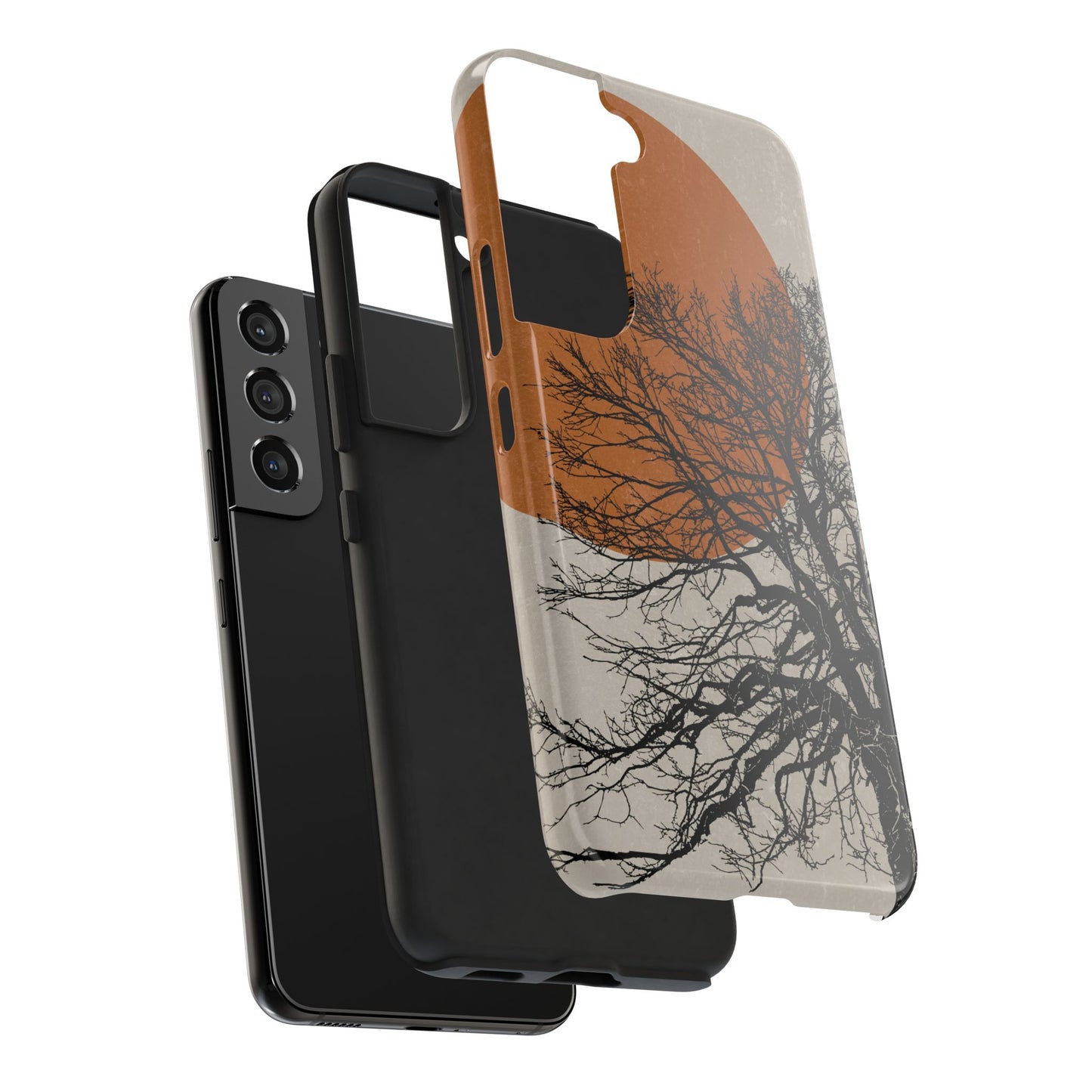 Artistic Tough Phone Case with Tree and Sunset Design
