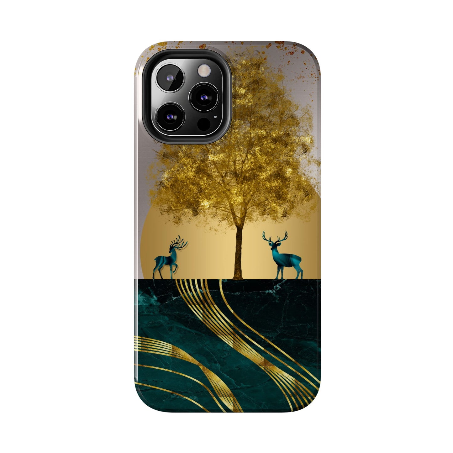 Elegant Wilderness Tough Phone Case - Golden Tree & Deer Design