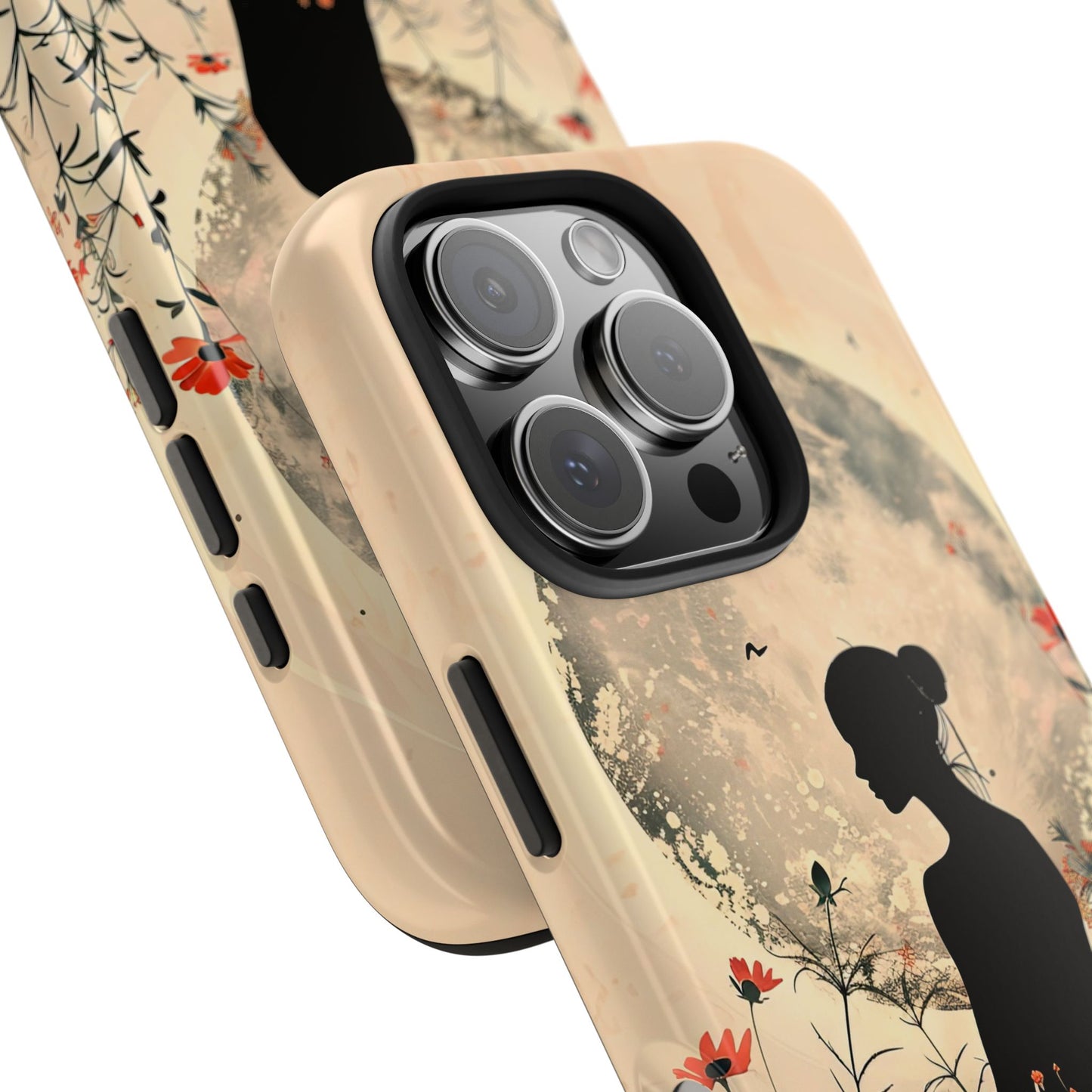 Meditative Vibe Tough Phone Case - Floral Silhouette Design