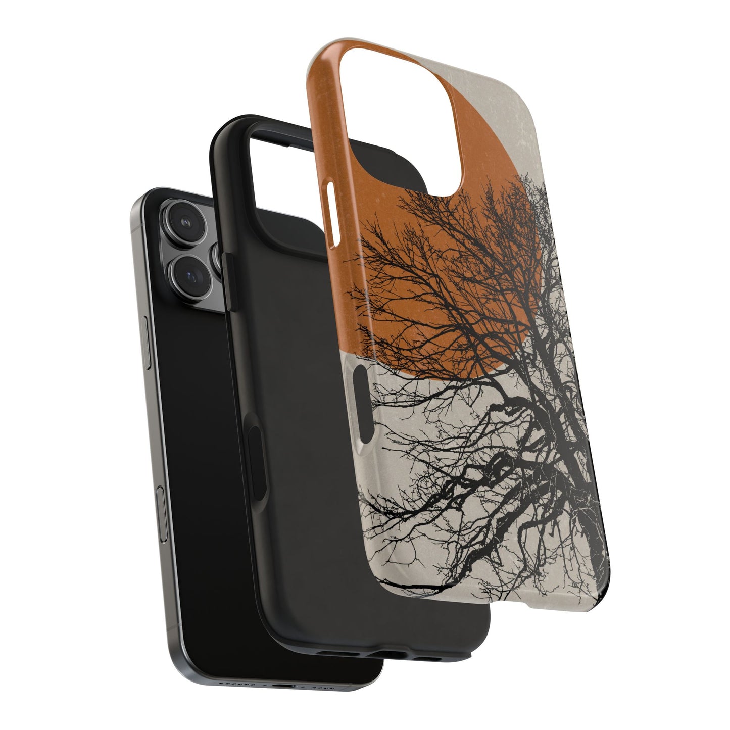 Artistic Tough Phone Case with Tree and Sunset Design