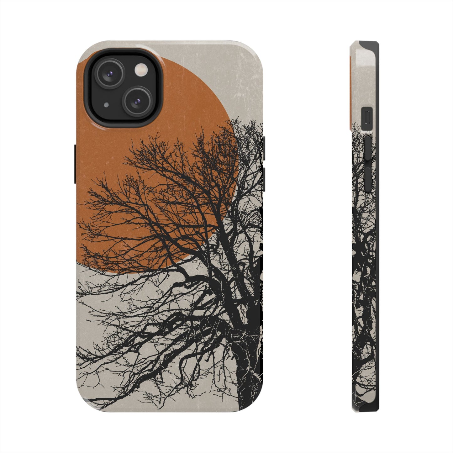 Artistic Tough Phone Case with Tree and Sunset Design