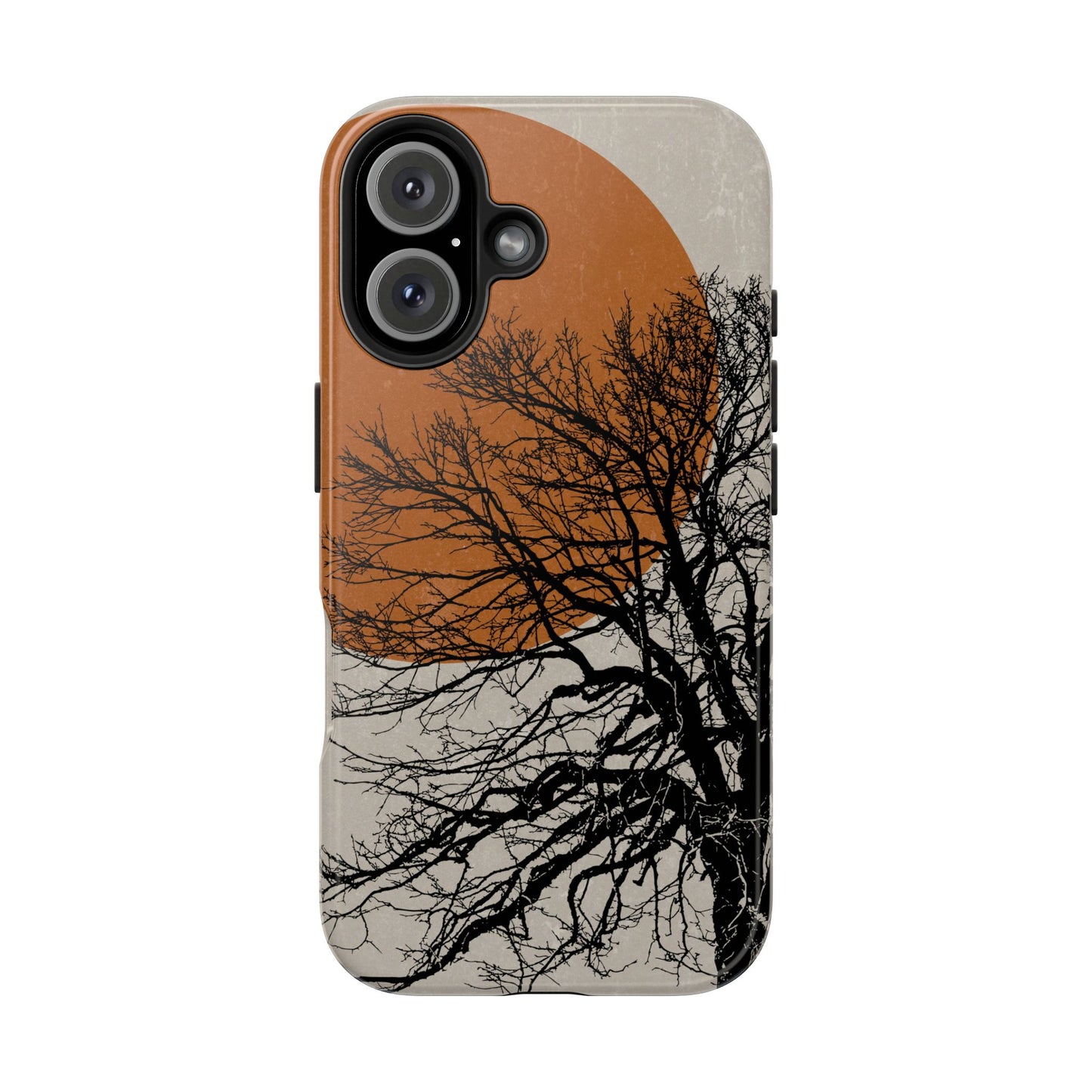 Artistic Tough Phone Case with Tree and Sunset Design