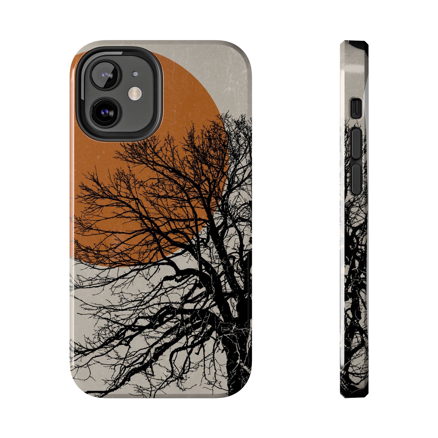 Artistic Tough Phone Case with Tree and Sunset Design