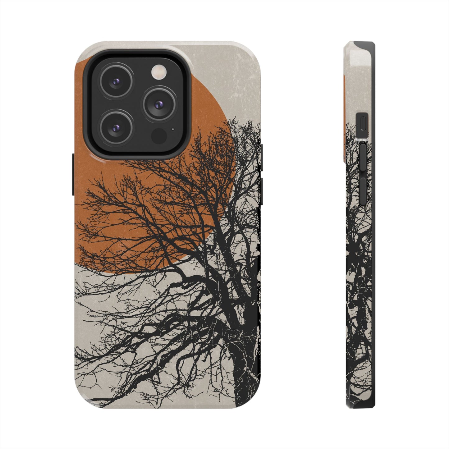 Artistic Tough Phone Case with Tree and Sunset Design