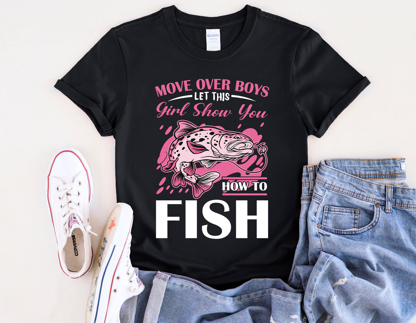 "Move Over Boys - Let This Girl Show You How to Fish" Unisex Softstyle T-Shirt - Perfect Gift for Fishing Enthusiasts
