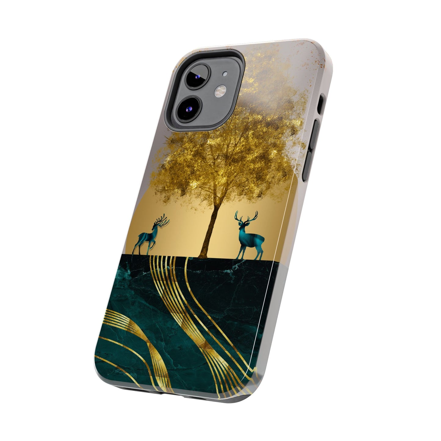 Elegant Wilderness Tough Phone Case - Golden Tree & Deer Design