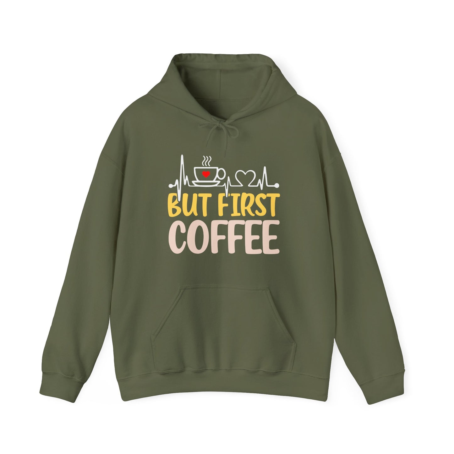 But First Coffee Hoodie - Unisex Heavy Blend Sweatshirt for Coffee Lovers