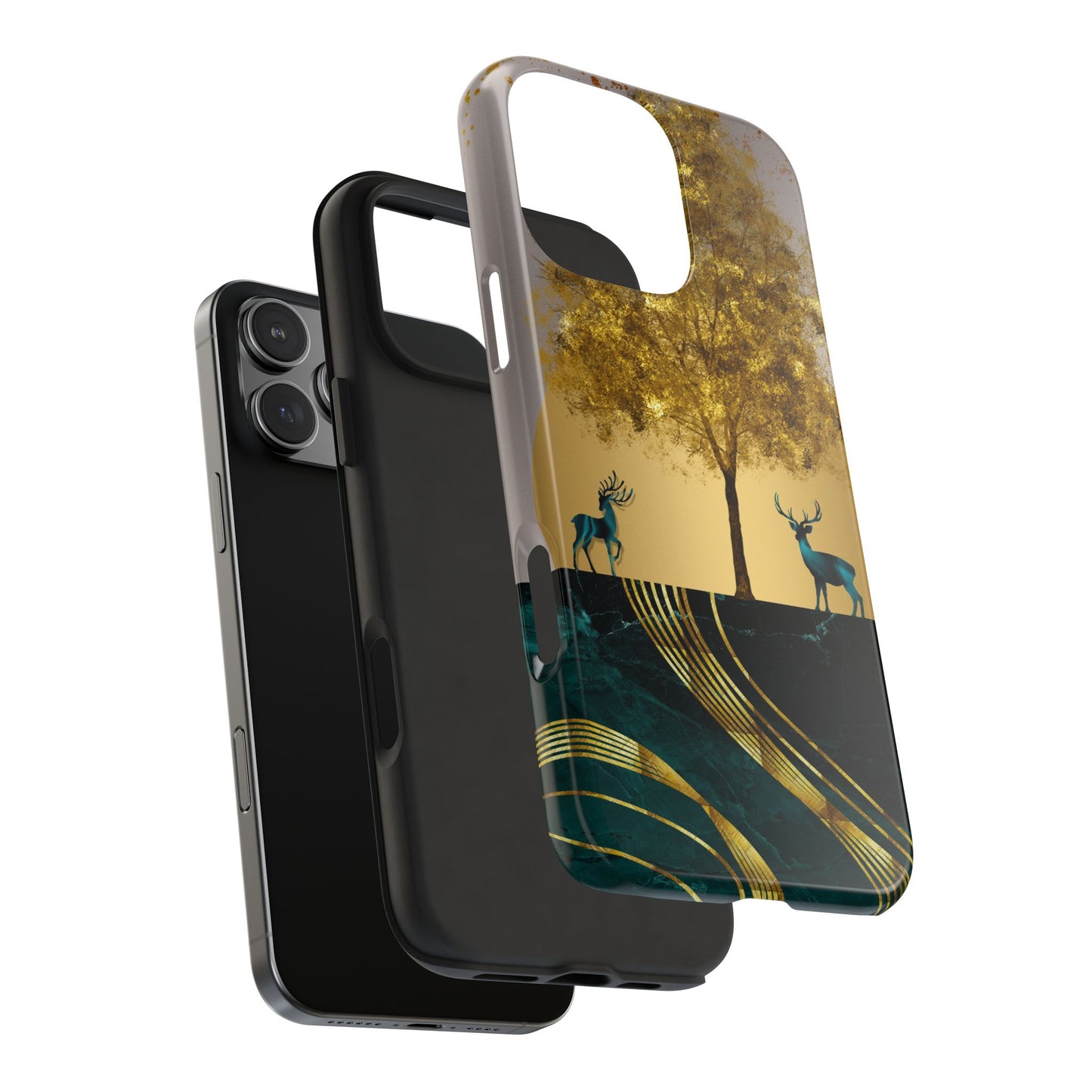 Elegant Wilderness Tough Phone Case - Golden Tree & Deer Design