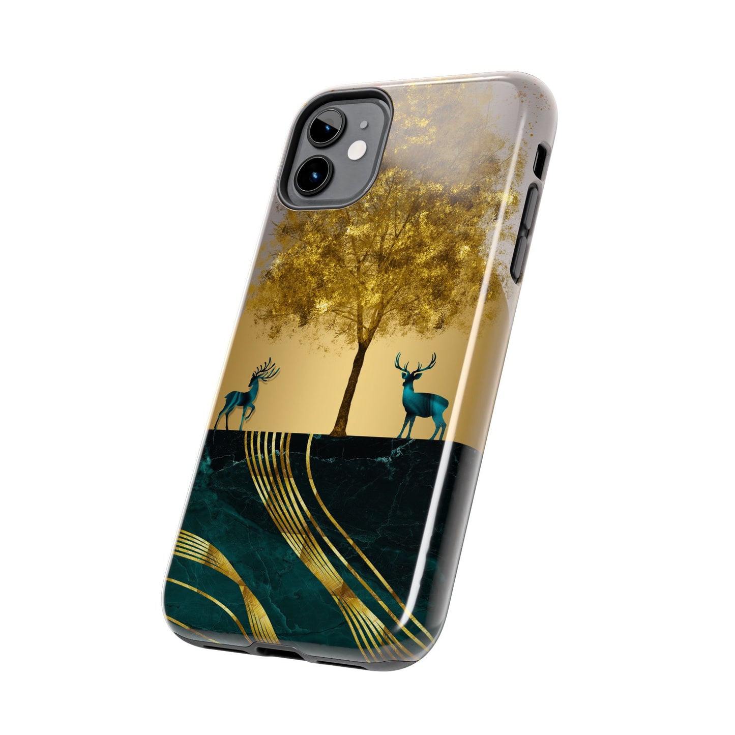Elegant Wilderness Tough Phone Case - Golden Tree & Deer Design