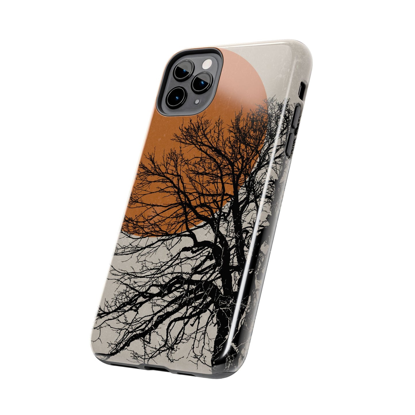 Artistic Tough Phone Case with Tree and Sunset Design