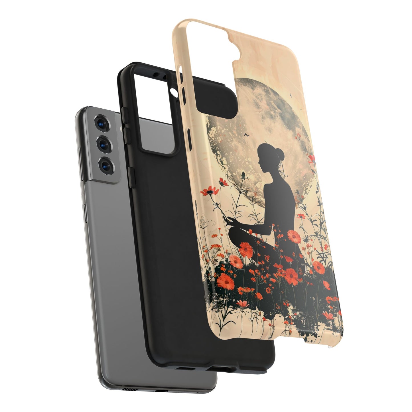 Meditative Vibe Tough Phone Case - Floral Silhouette Design