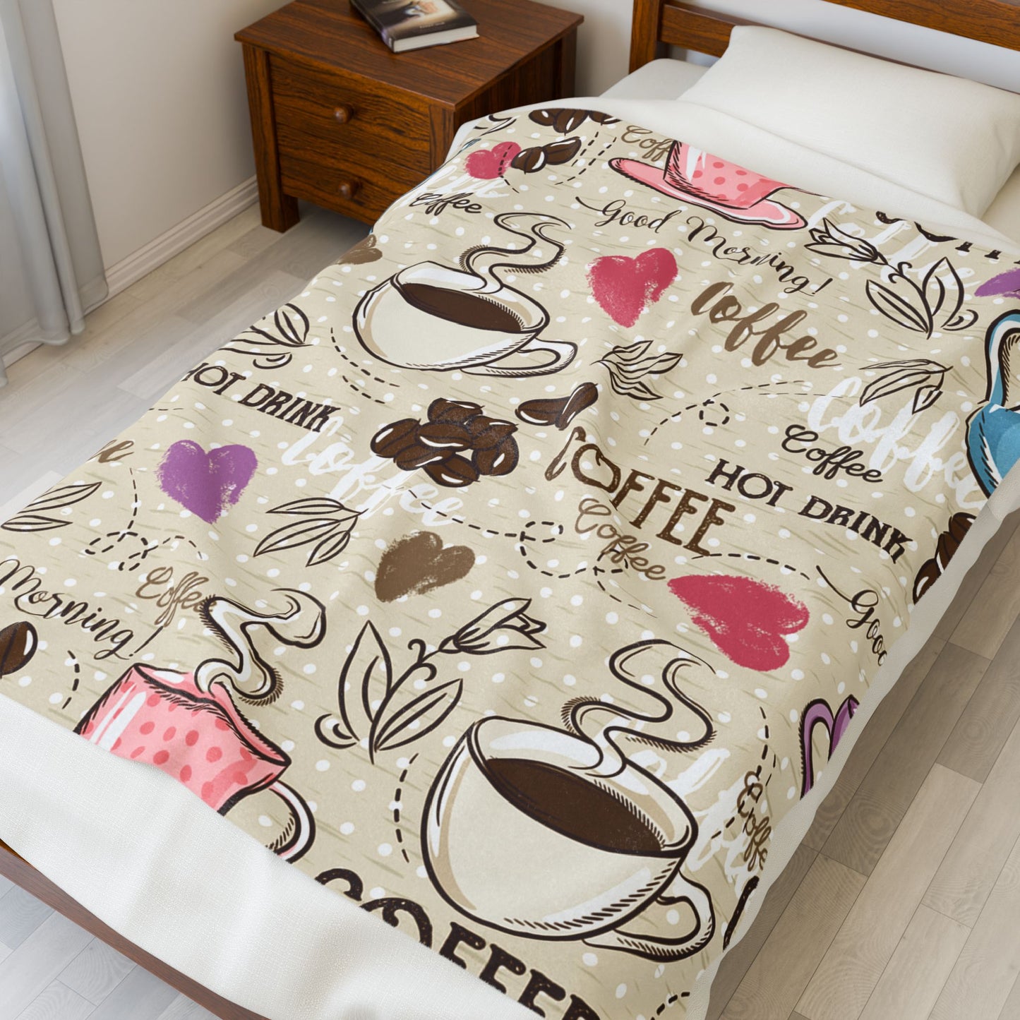 Coffee Lover's Velveteen Plush Blanket - Cozy Morning Hot Drink Design