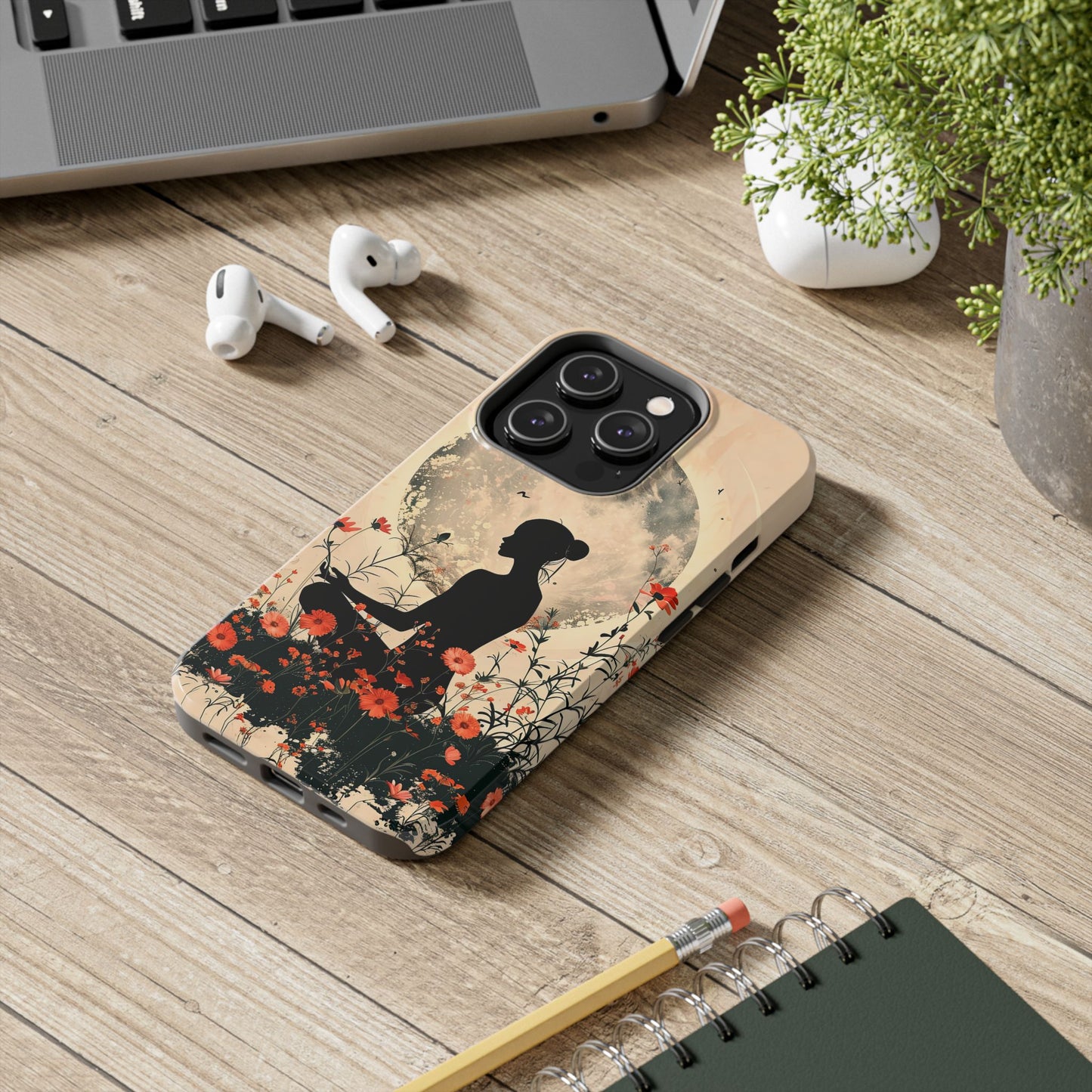 Meditative Vibe Tough Phone Case - Floral Silhouette Design