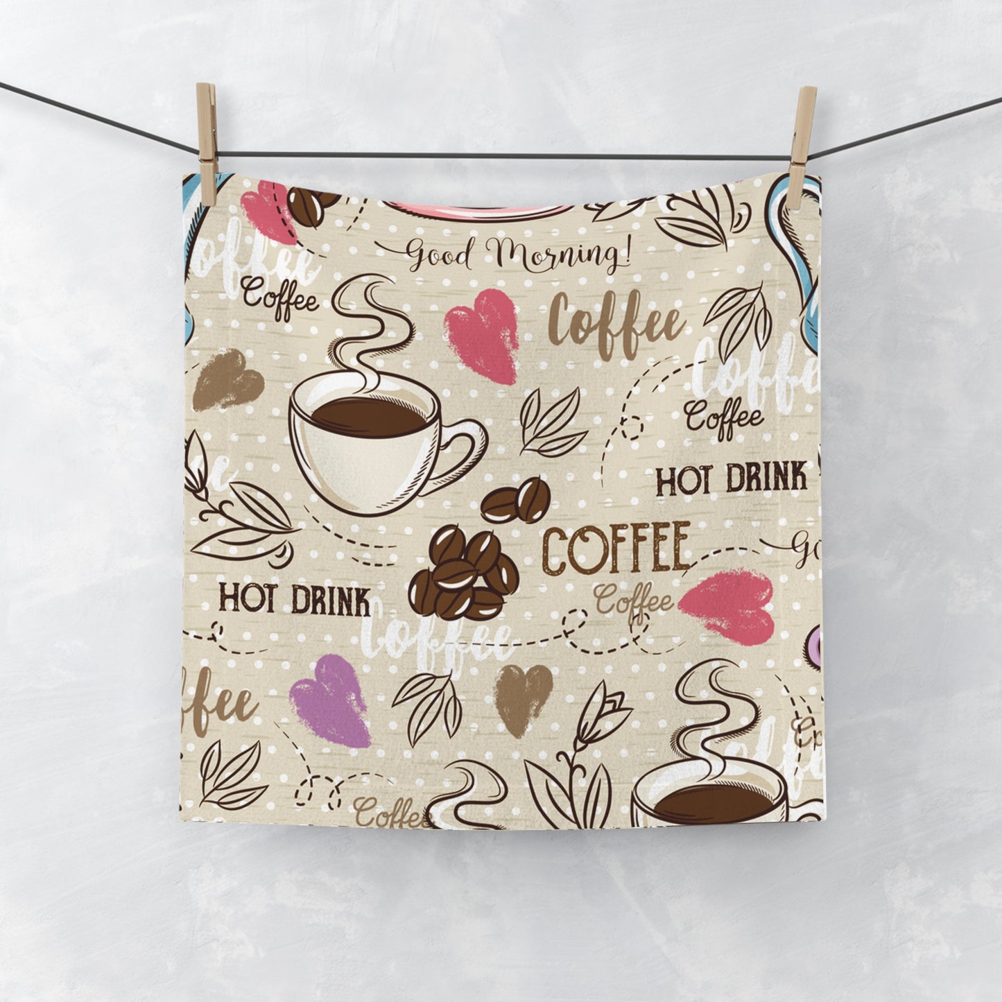 Coffee-Themed Face Towel, Cute Kitchen Towel, Good Morning Gift, Coffee Lover Decor, Home & Kitchen Essentials