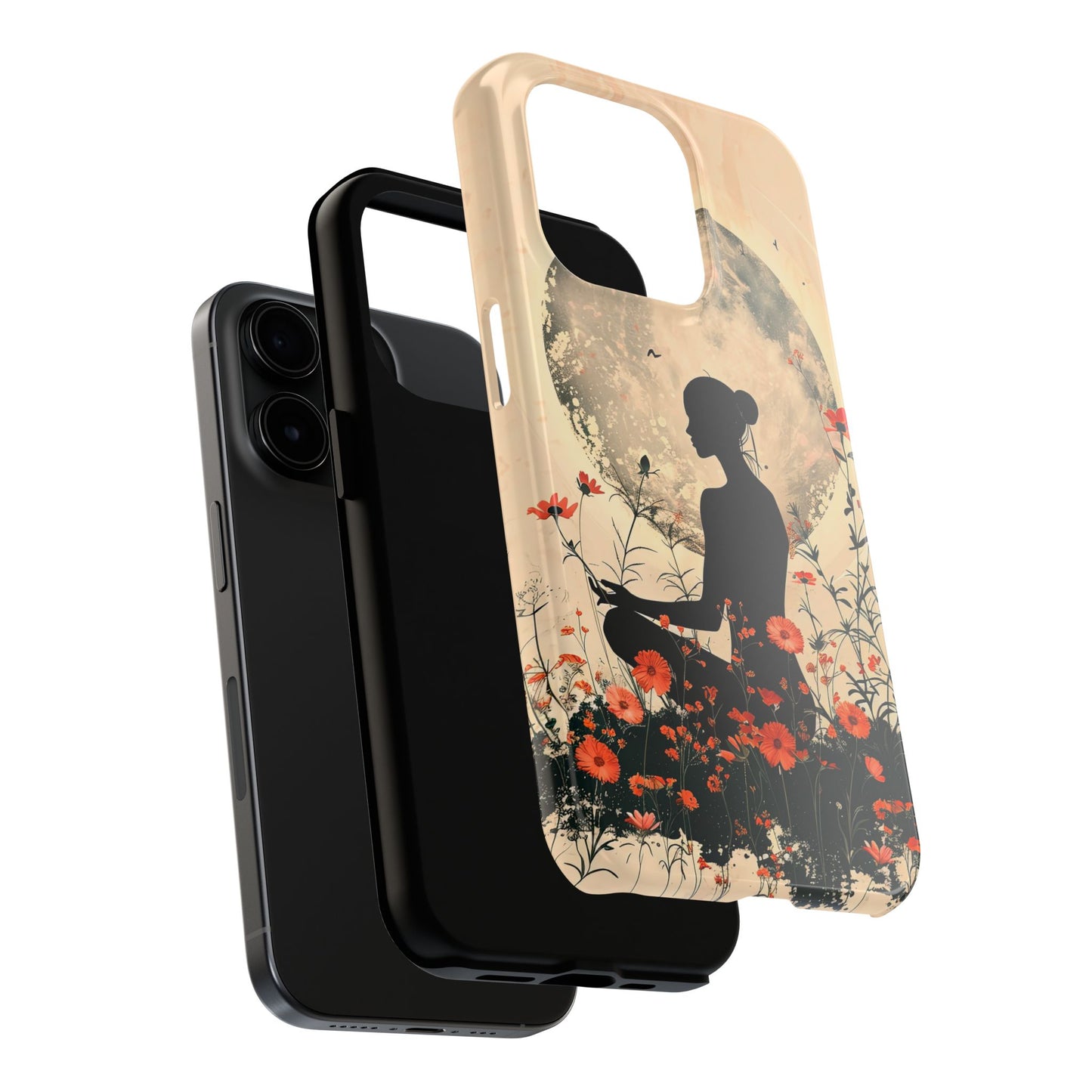 Meditative Vibe Tough Phone Case - Floral Silhouette Design
