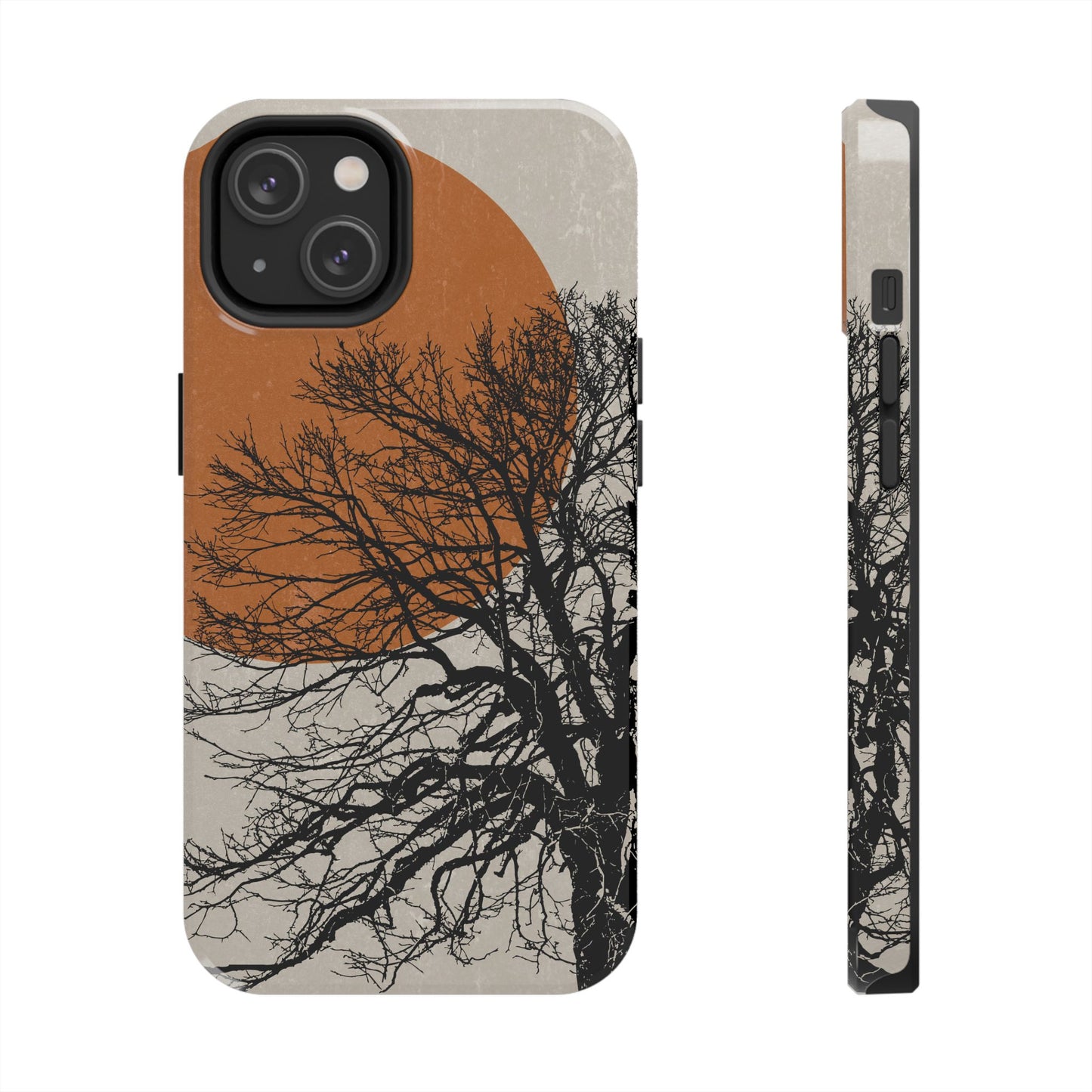 Artistic Tough Phone Case with Tree and Sunset Design