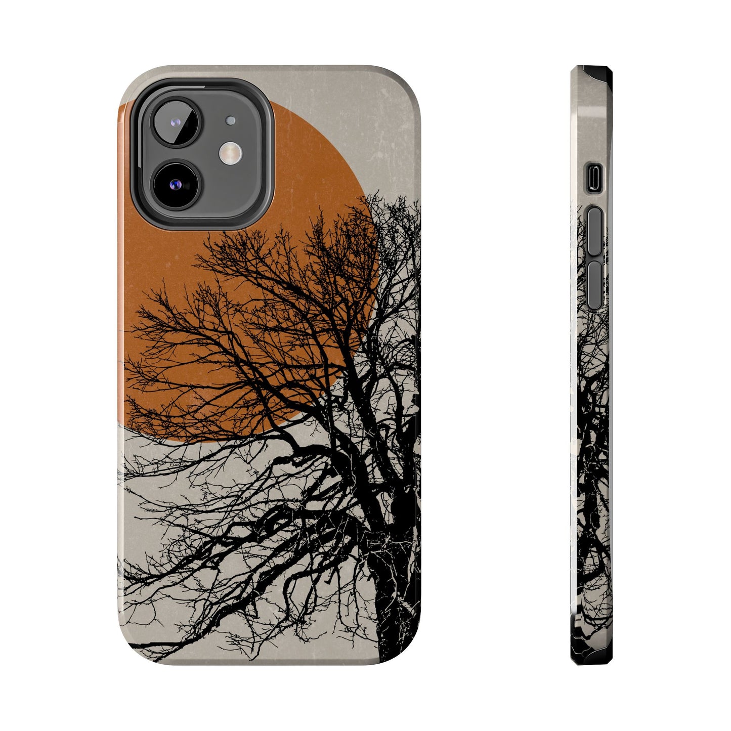 Artistic Tough Phone Case with Tree and Sunset Design