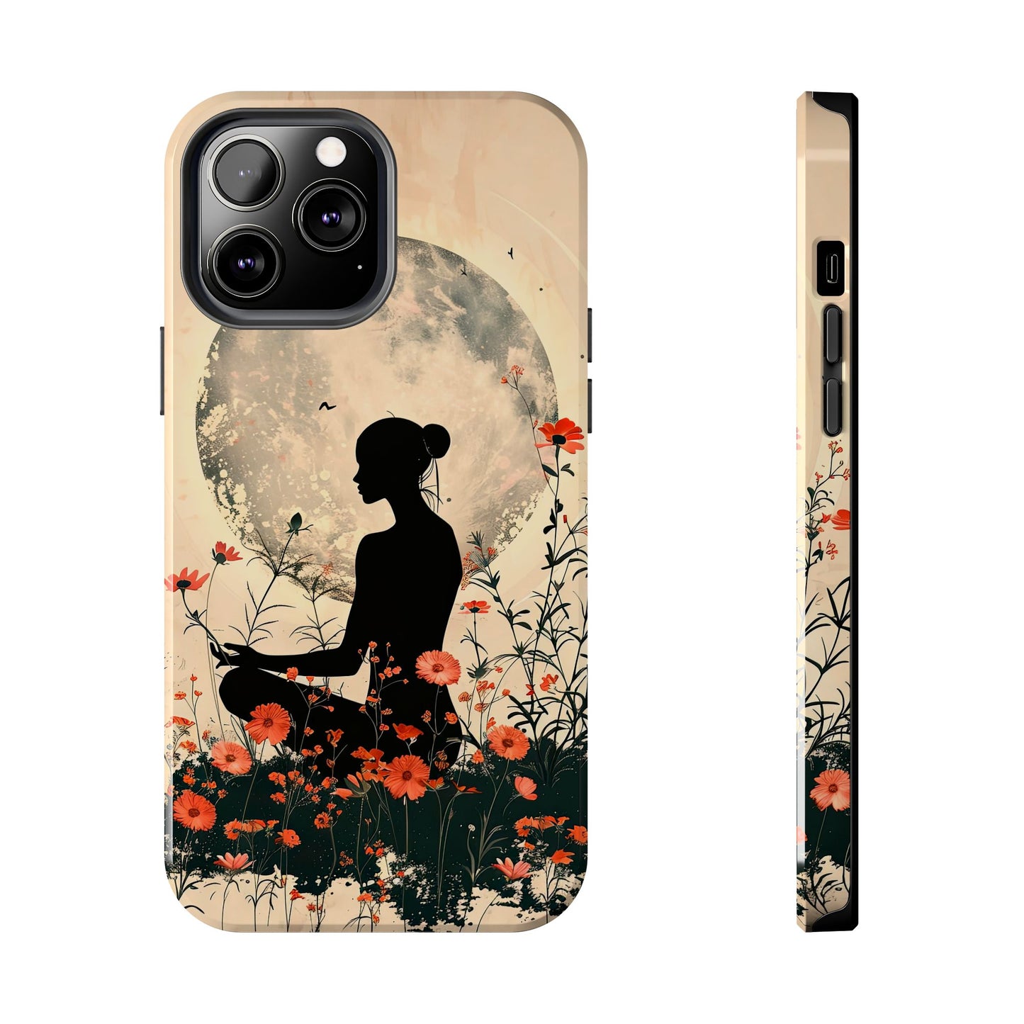 Meditative Vibe Tough Phone Case - Floral Silhouette Design