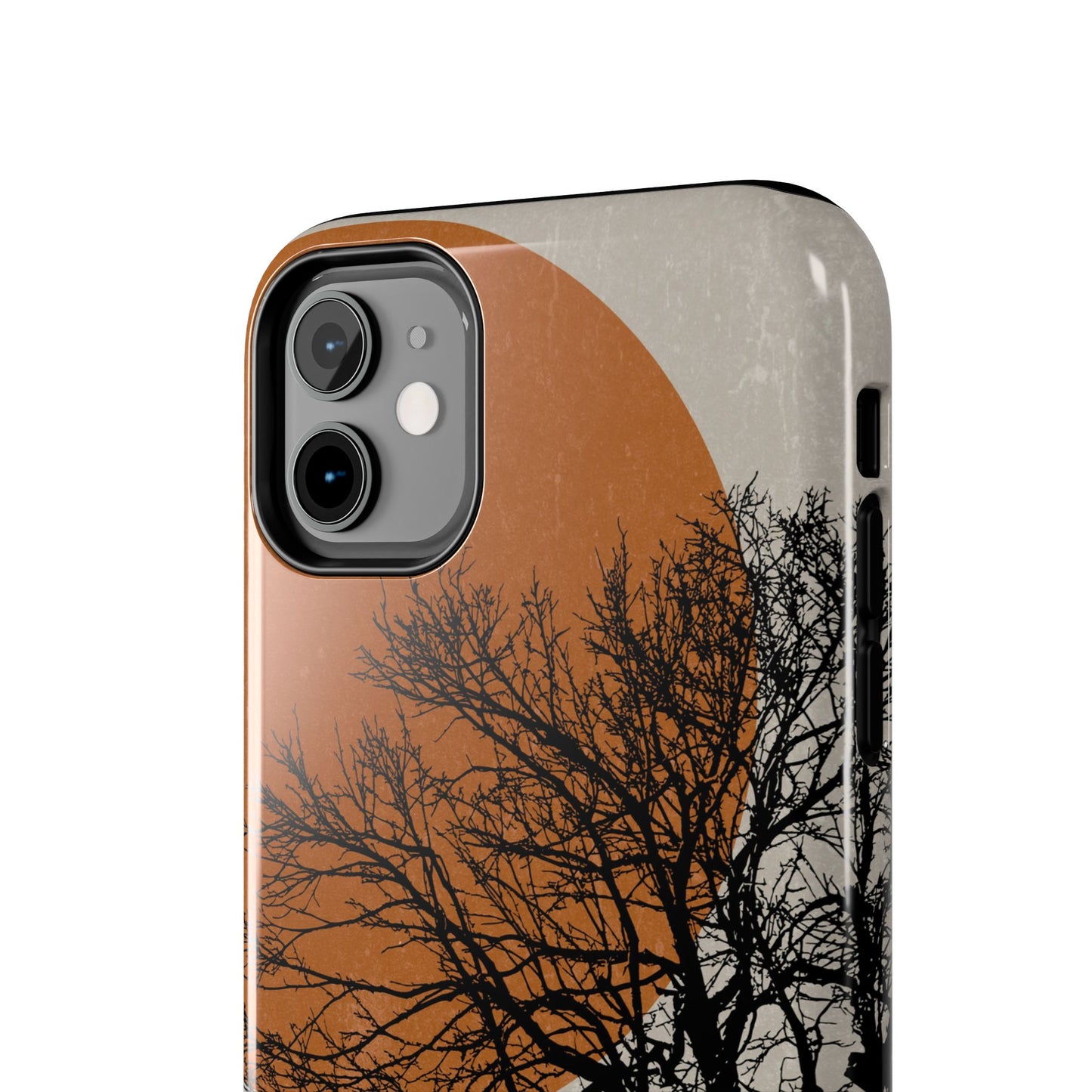 Artistic Tough Phone Case with Tree and Sunset Design