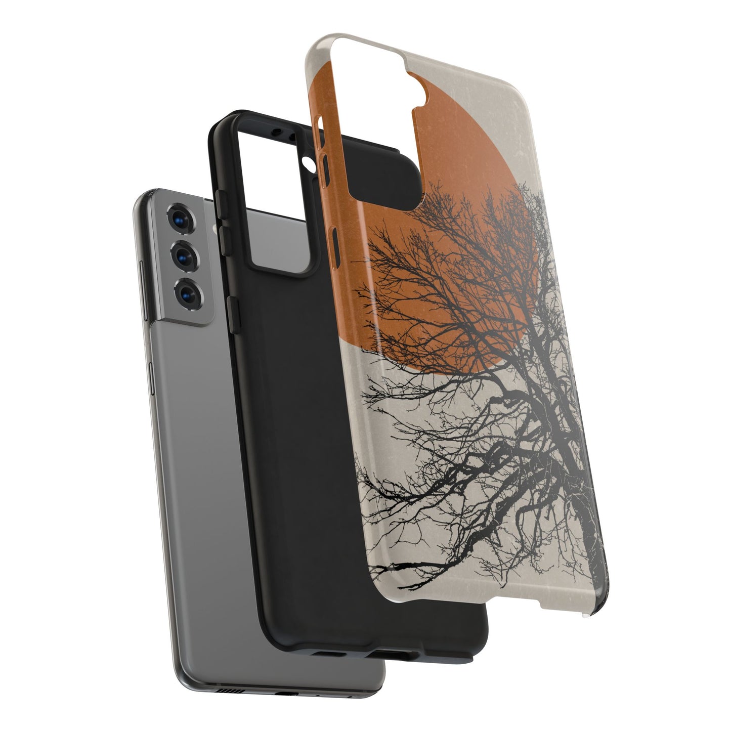 Artistic Tough Phone Case with Tree and Sunset Design
