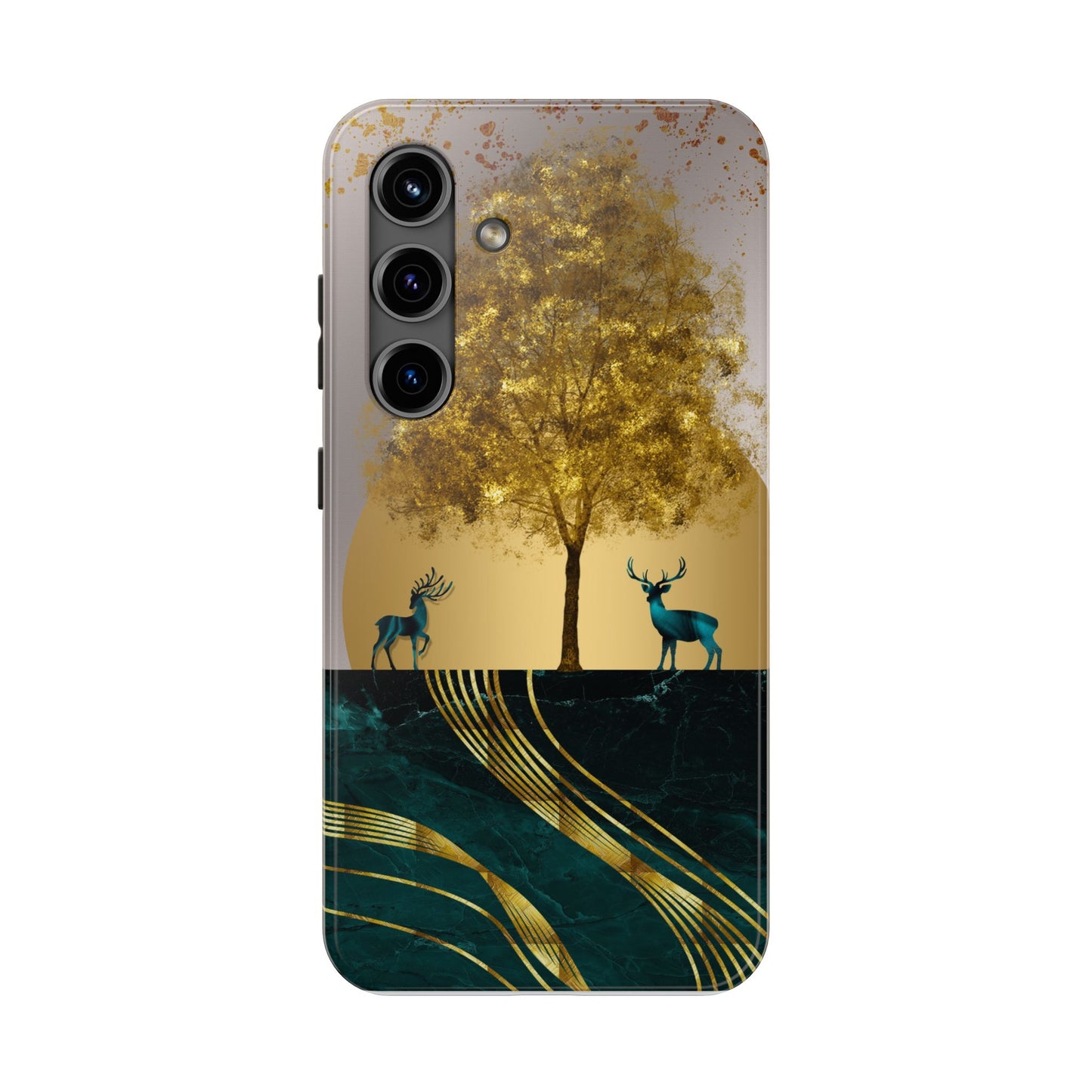 Elegant Wilderness Tough Phone Case - Golden Tree & Deer Design