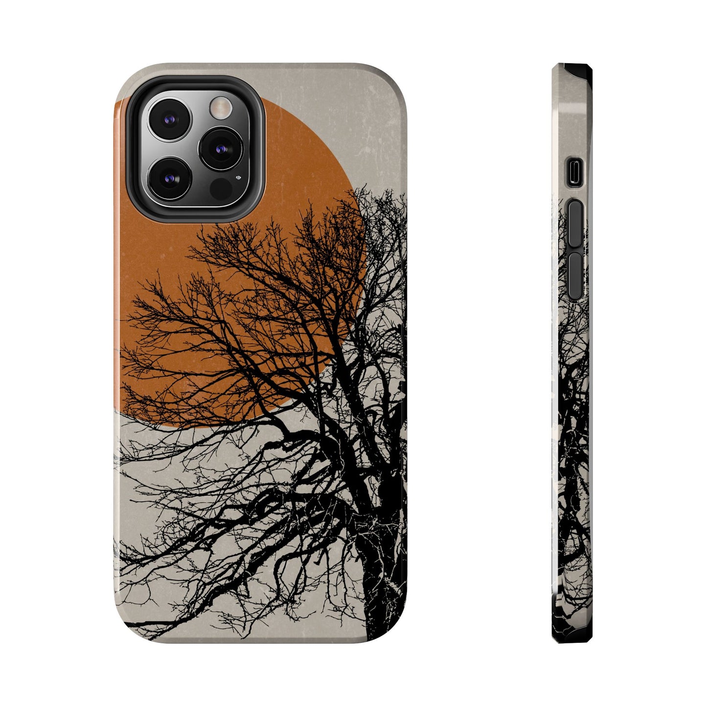 Artistic Tough Phone Case with Tree and Sunset Design