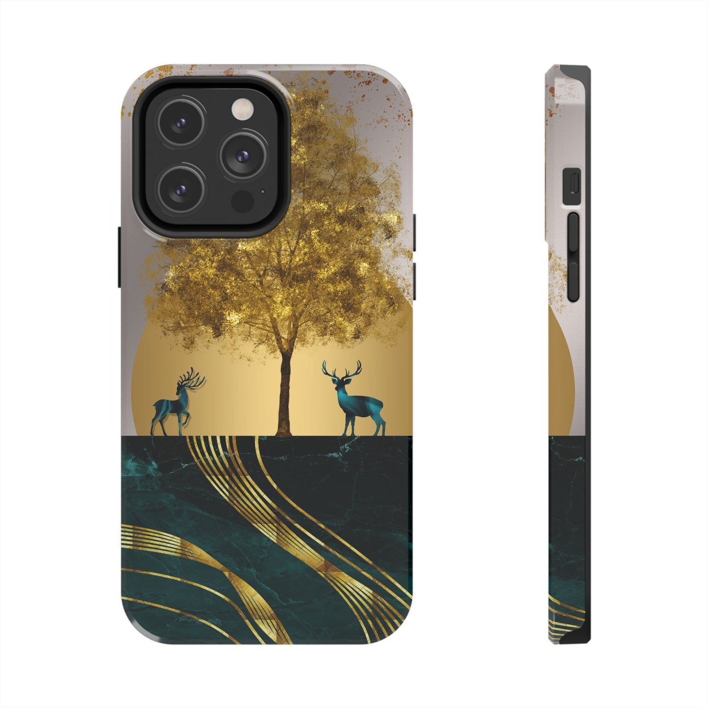 Elegant Wilderness Tough Phone Case - Golden Tree & Deer Design