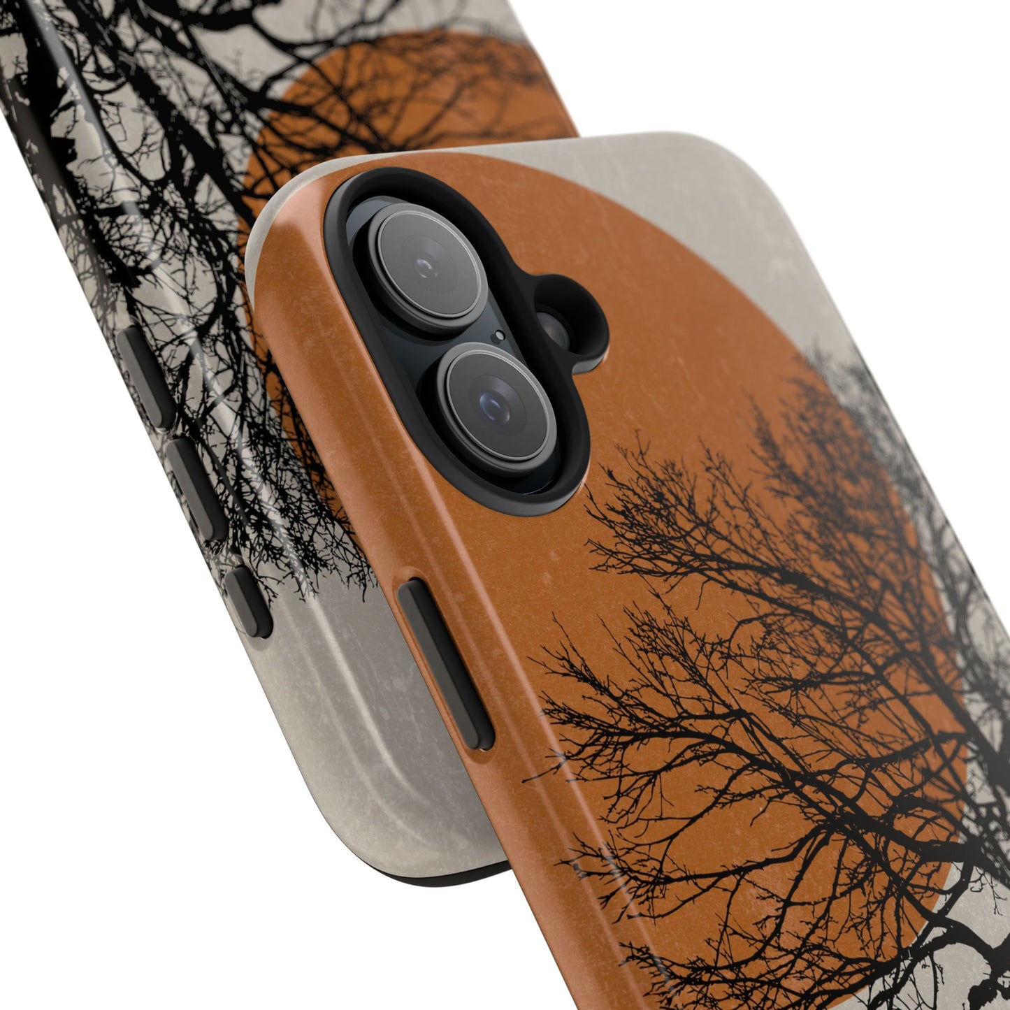 Artistic Tough Phone Case with Tree and Sunset Design