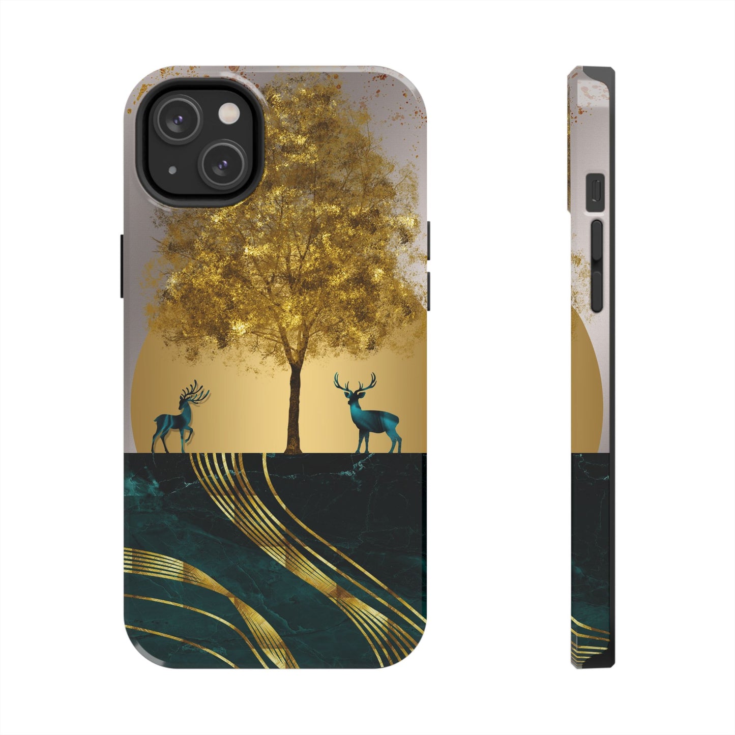 Elegant Wilderness Tough Phone Case - Golden Tree & Deer Design