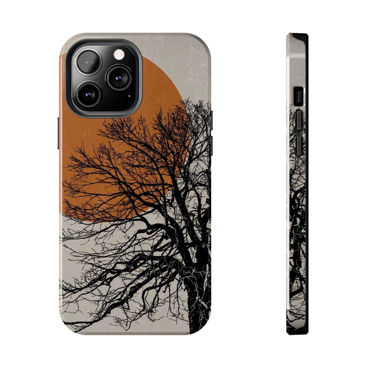 Artistic Tough Phone Case with Tree and Sunset Design