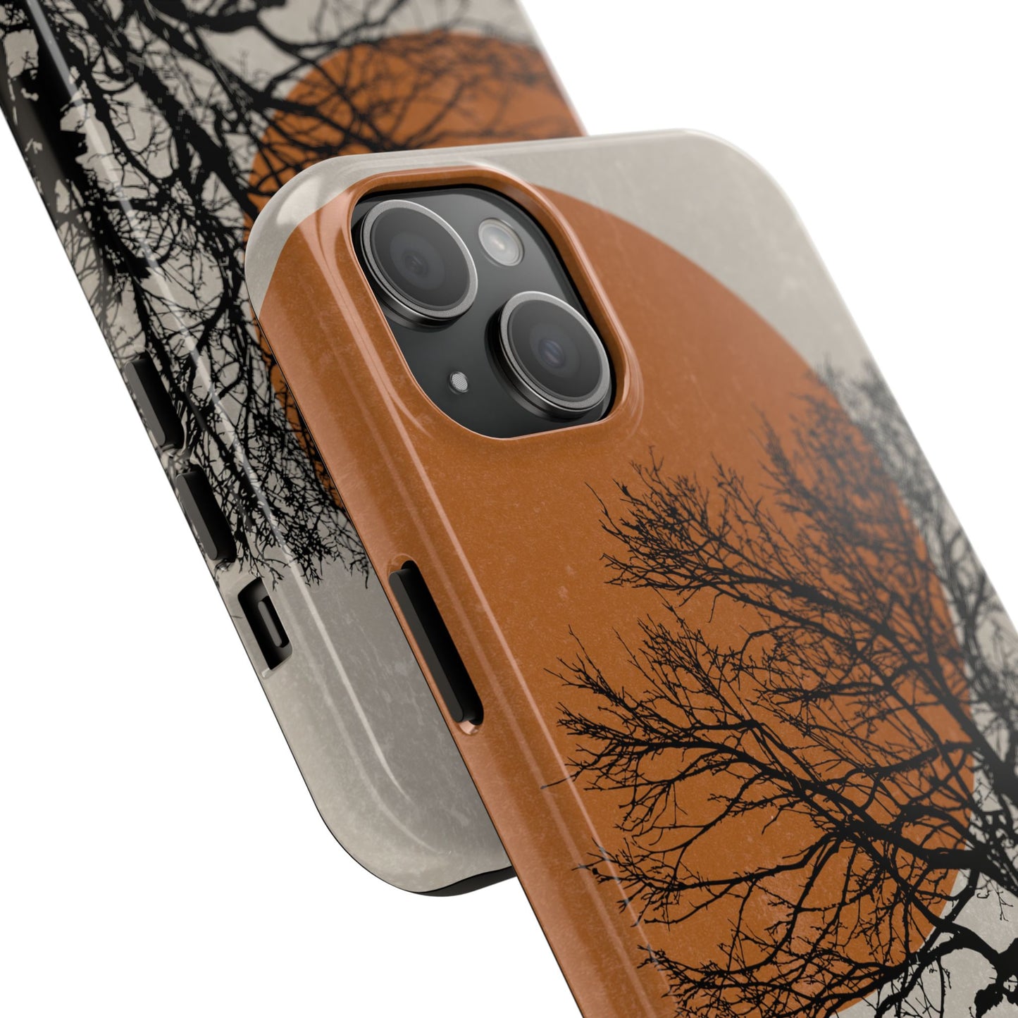 Artistic Tough Phone Case with Tree and Sunset Design