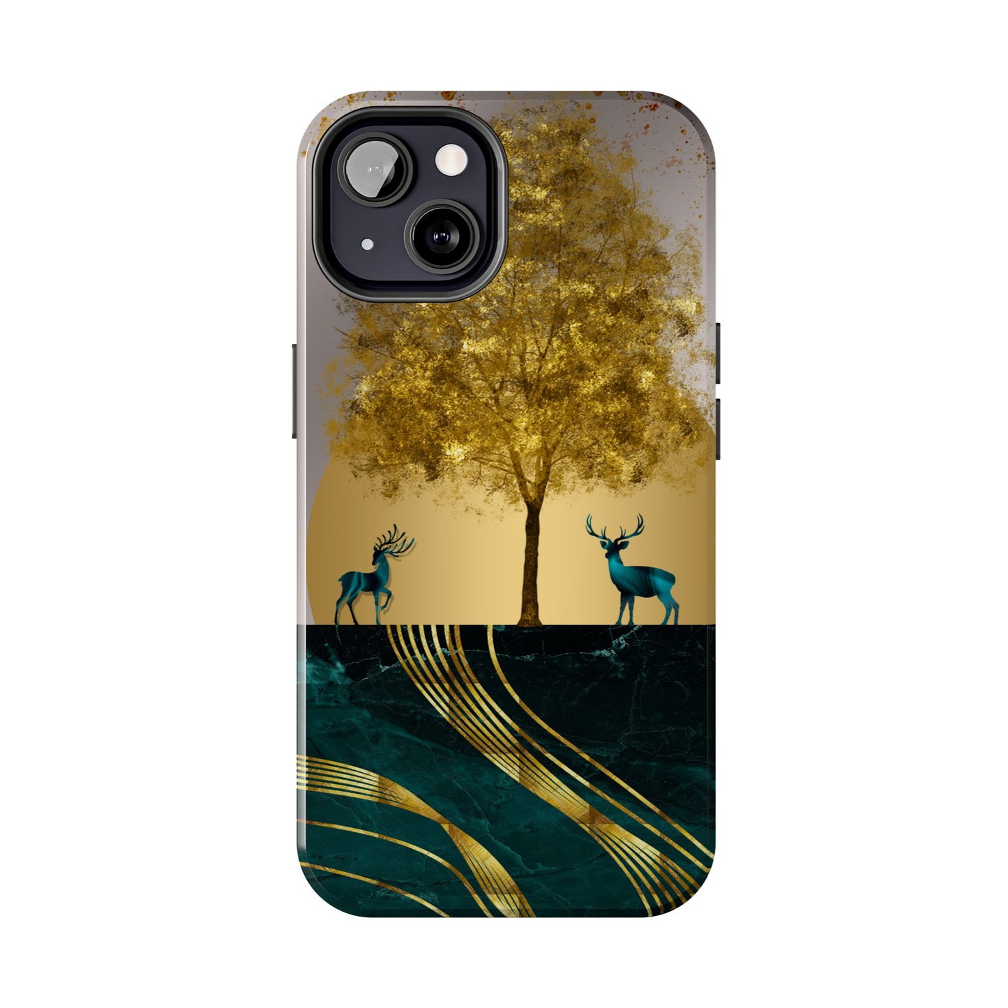 Elegant Wilderness Tough Phone Case - Golden Tree & Deer Design