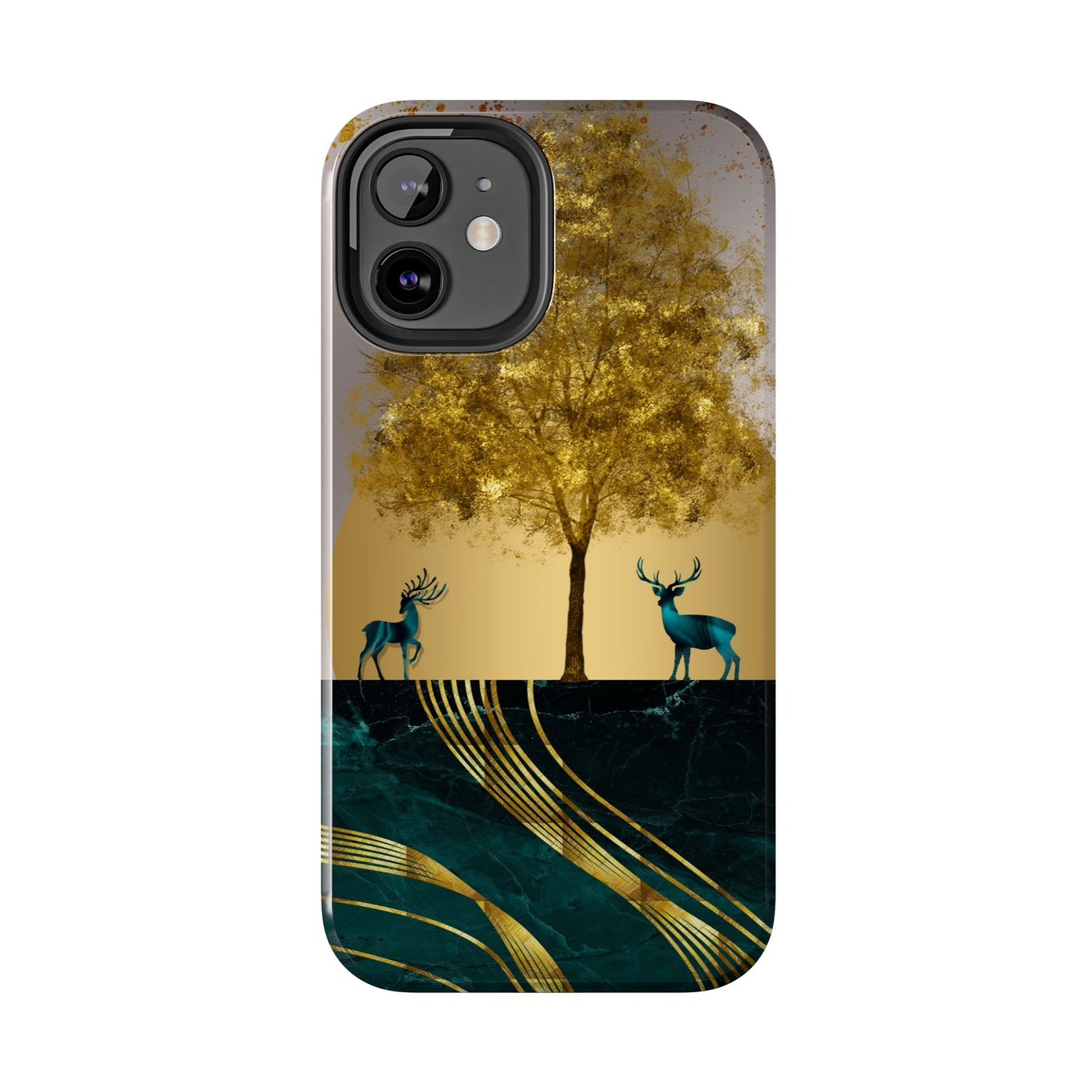 Elegant Wilderness Tough Phone Case - Golden Tree & Deer Design