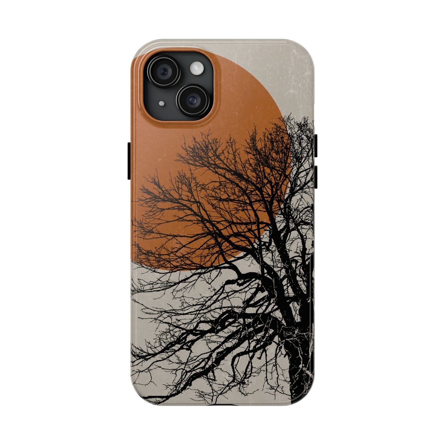 Artistic Tough Phone Case with Tree and Sunset Design