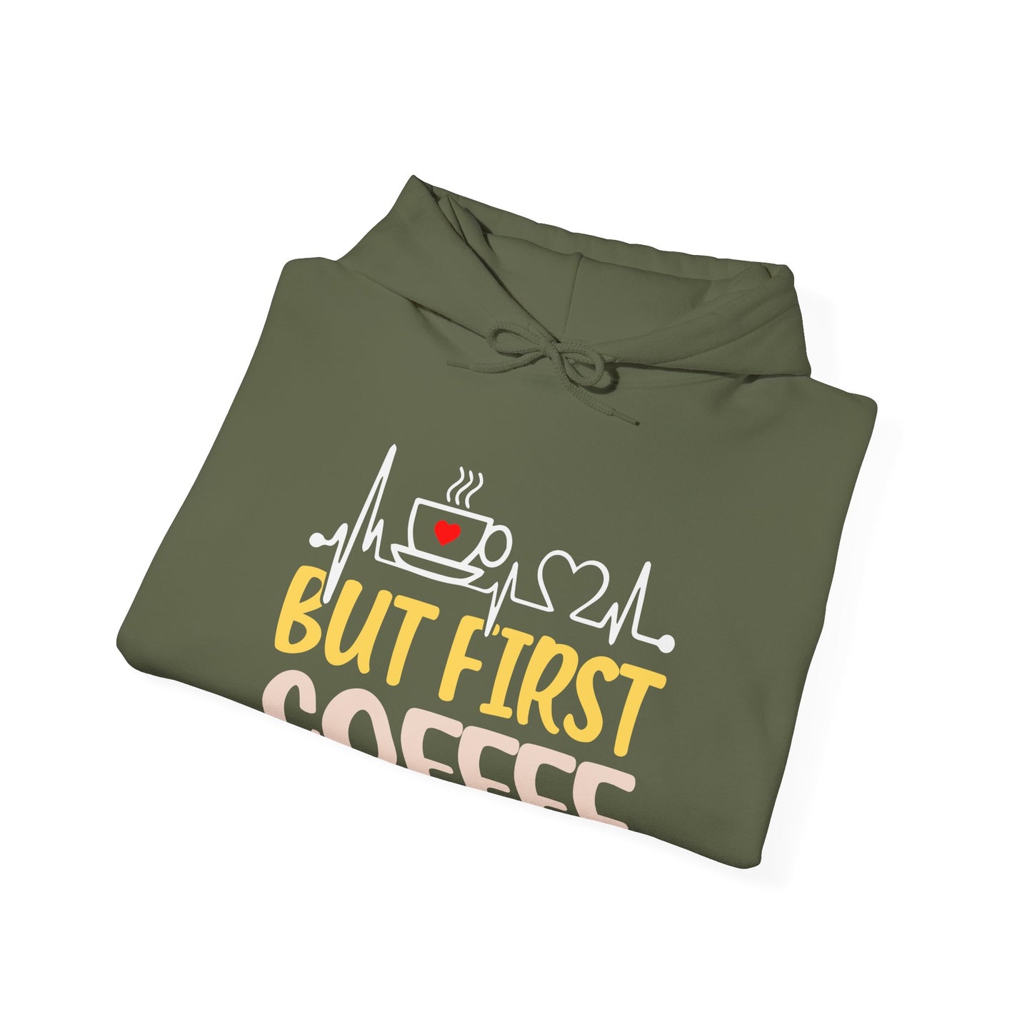 But First Coffee Hoodie - Unisex Heavy Blend Sweatshirt for Coffee Lovers