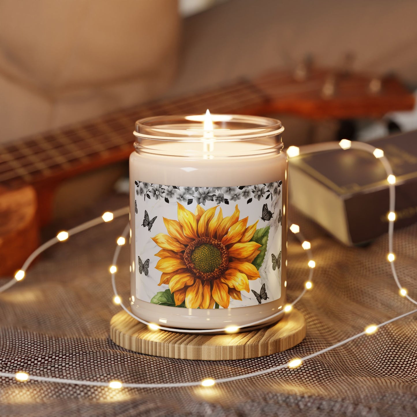 Sunflower & Butterfly Scented Soy Candle – 9oz Relaxation Gift for Home Décor