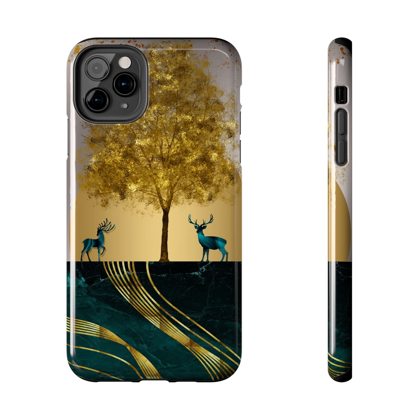 Elegant Wilderness Tough Phone Case - Golden Tree & Deer Design