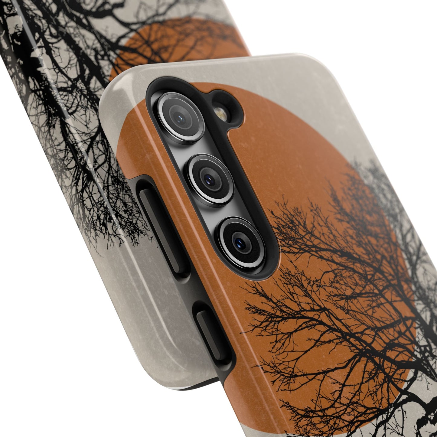 Artistic Tough Phone Case with Tree and Sunset Design