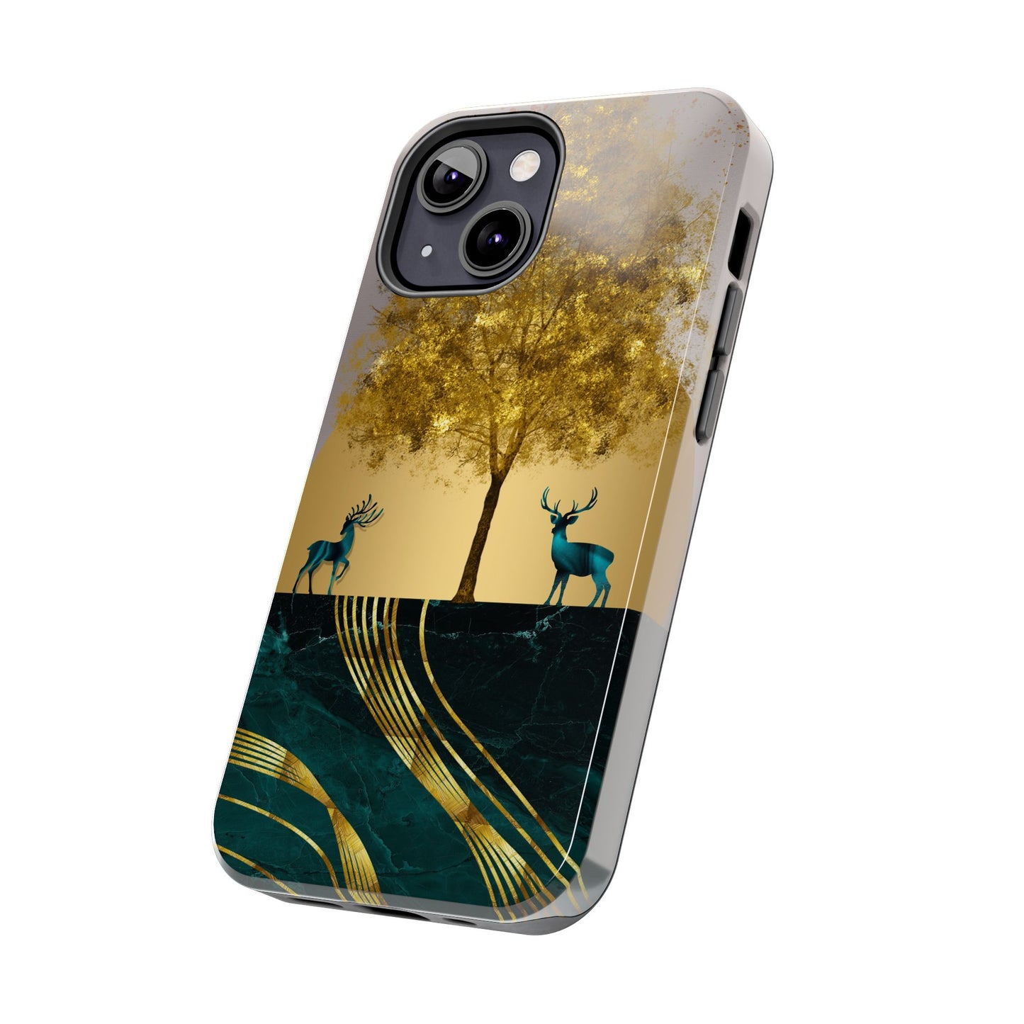 Elegant Wilderness Tough Phone Case - Golden Tree & Deer Design