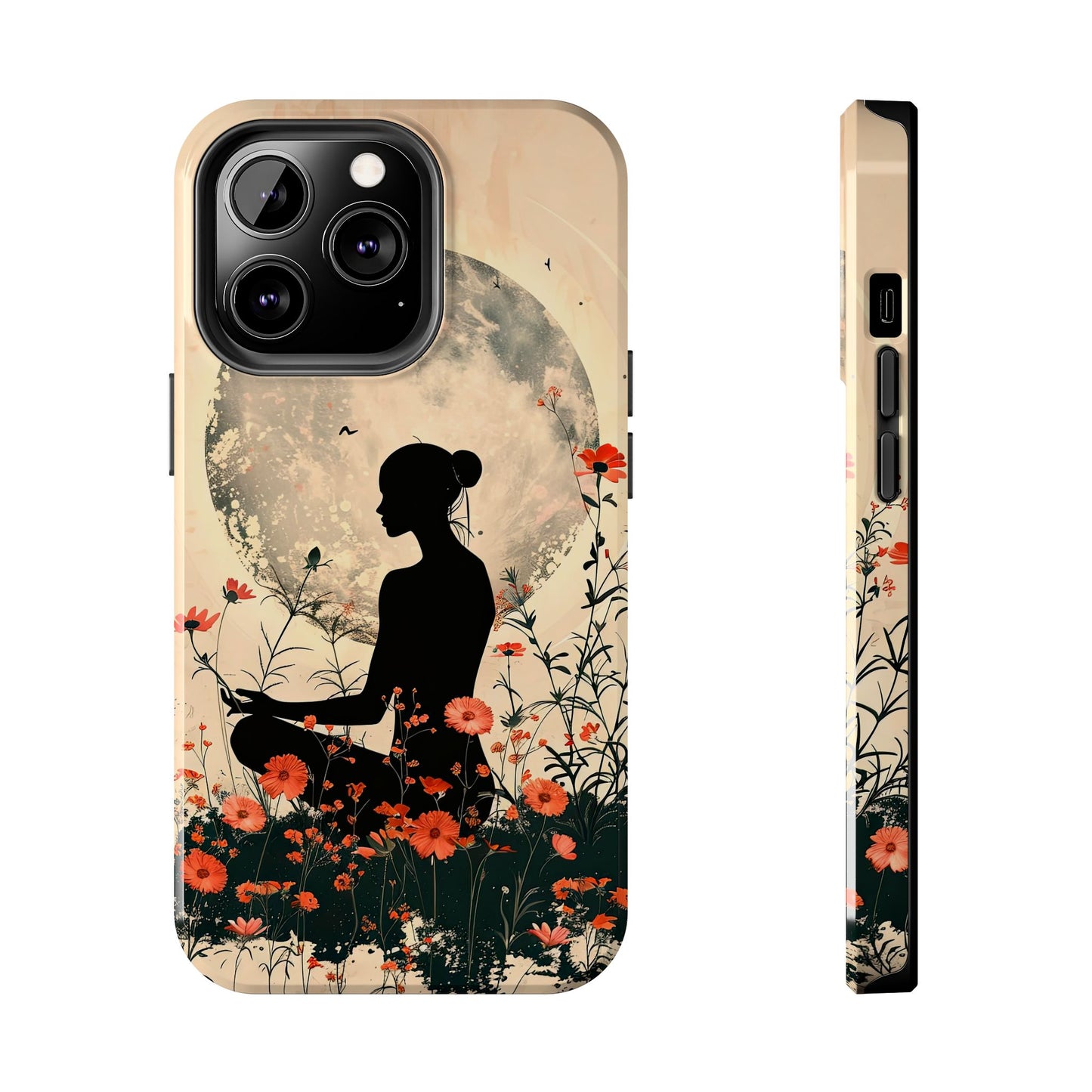 Meditative Vibe Tough Phone Case - Floral Silhouette Design