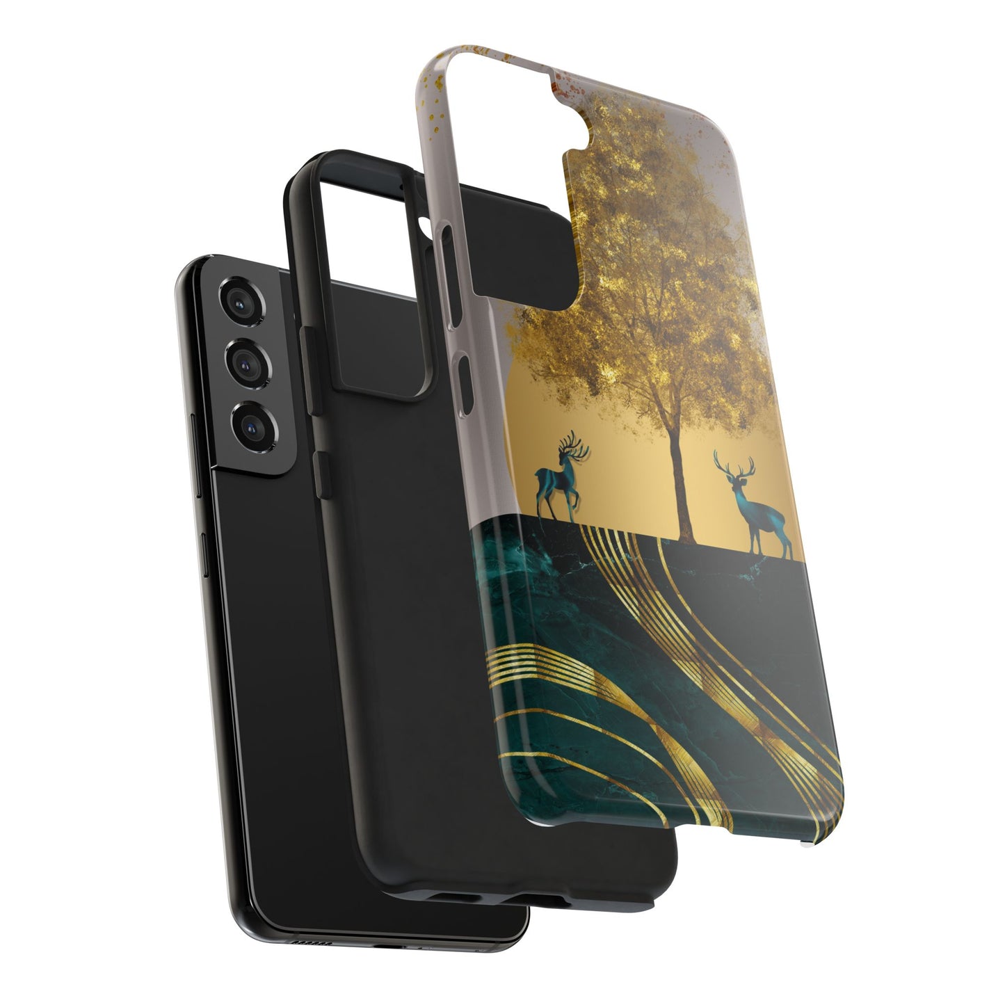 Elegant Wilderness Tough Phone Case - Golden Tree & Deer Design