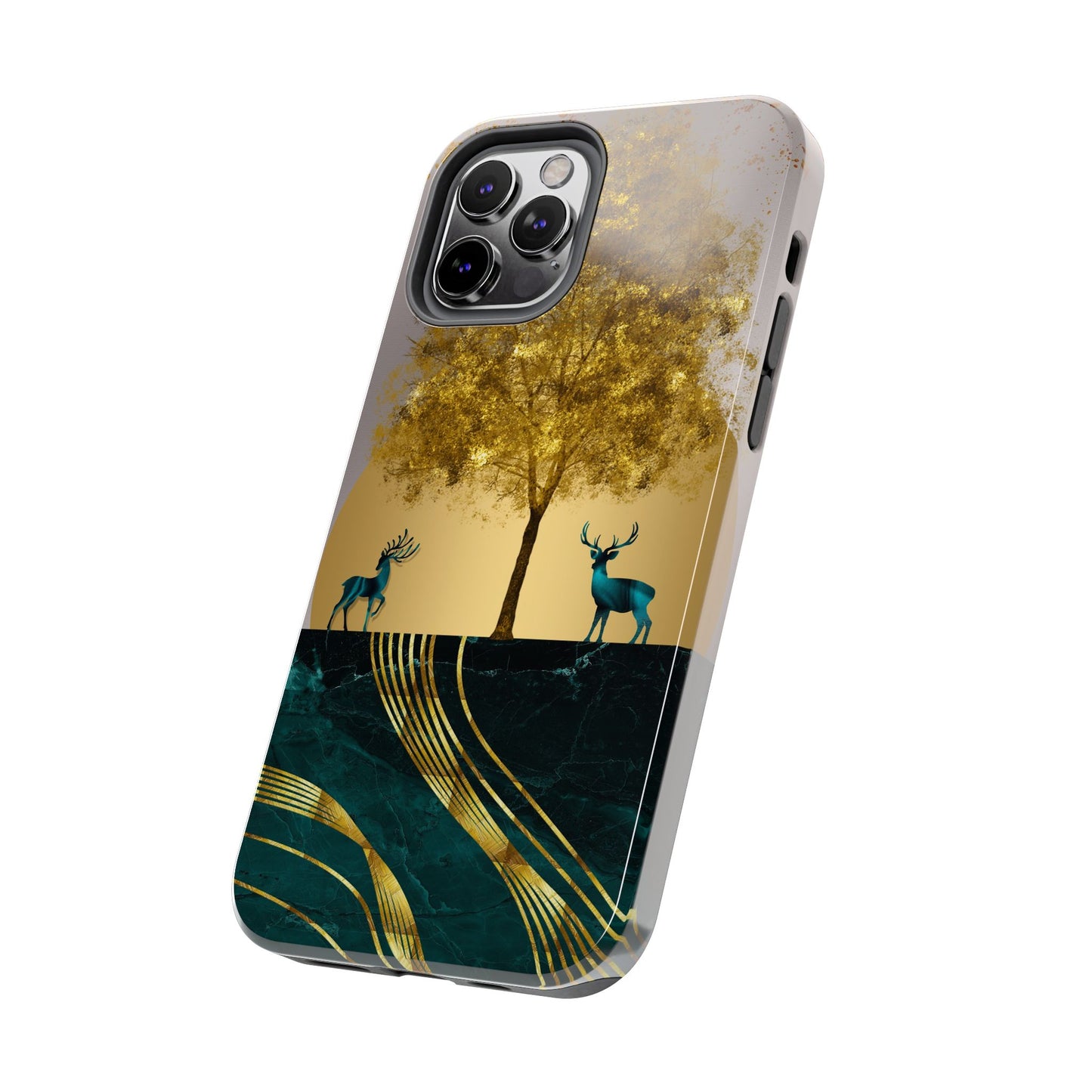 Elegant Wilderness Tough Phone Case - Golden Tree & Deer Design