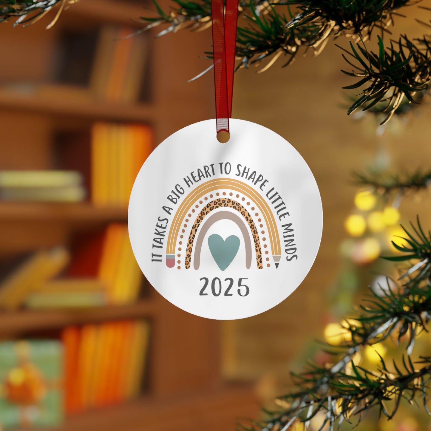 Heartfelt Teacher Ornament, Personalized Metal Keepsake, Back to School Gift, Rainbow Design, Holiday Decoration, 2025 Edition