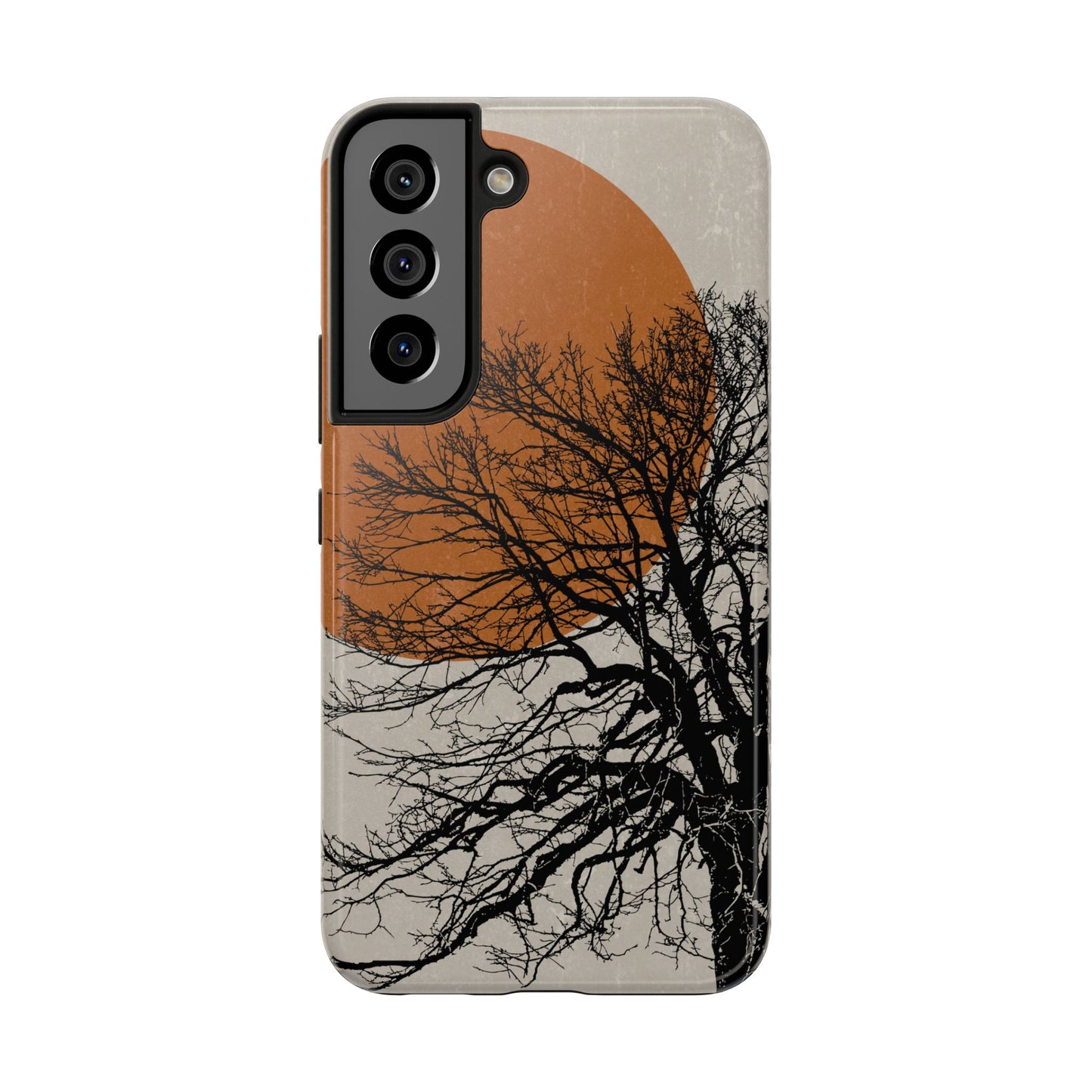 Artistic Tough Phone Case with Tree and Sunset Design