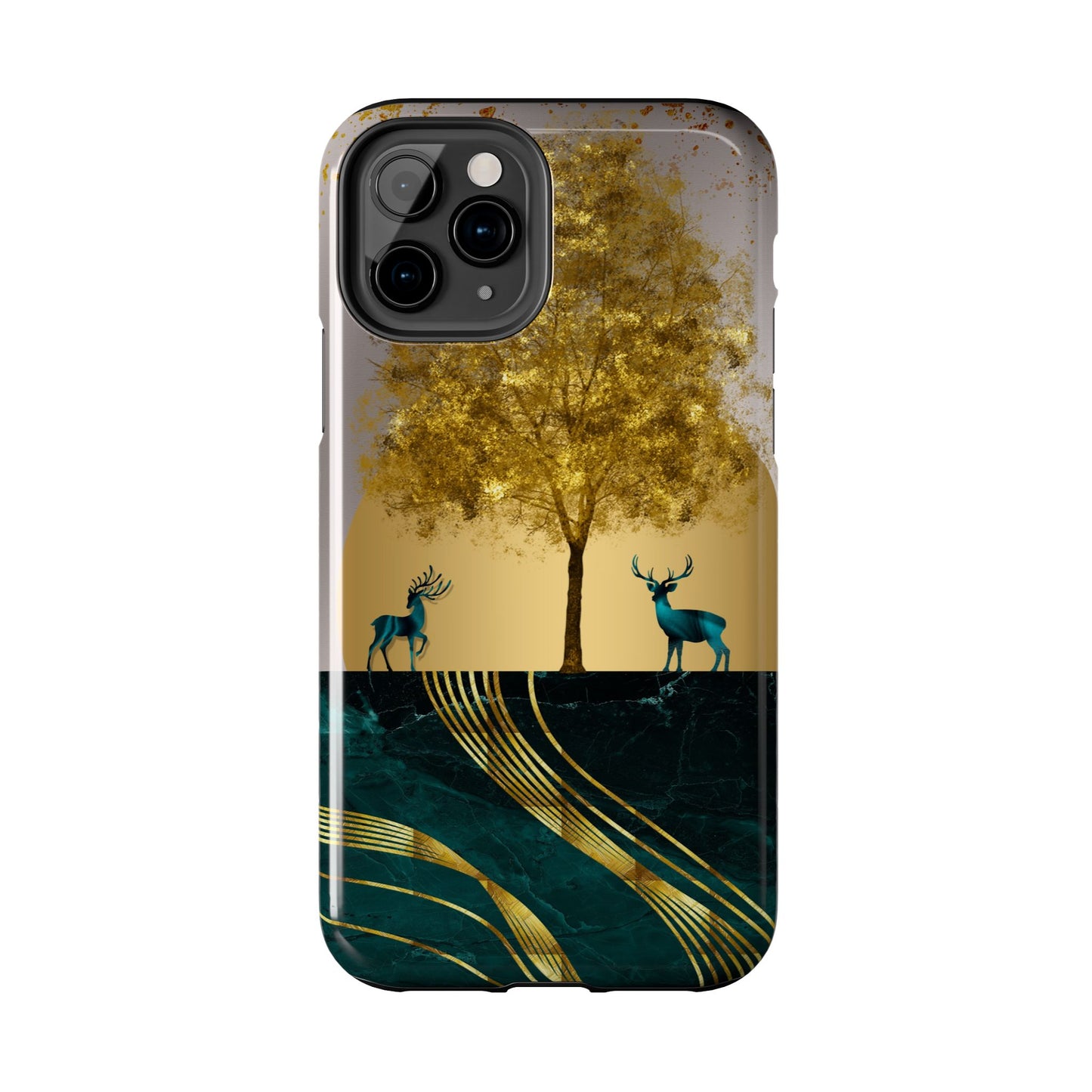 Elegant Wilderness Tough Phone Case - Golden Tree & Deer Design
