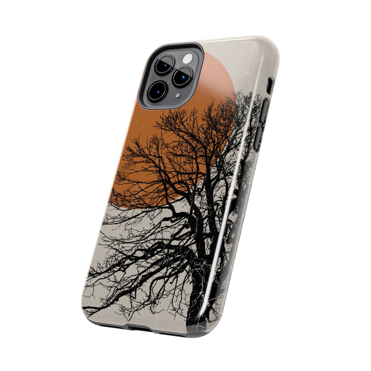 Artistic Tough Phone Case with Tree and Sunset Design