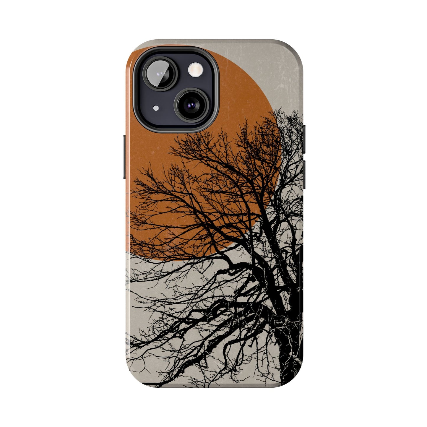 Artistic Tough Phone Case with Tree and Sunset Design