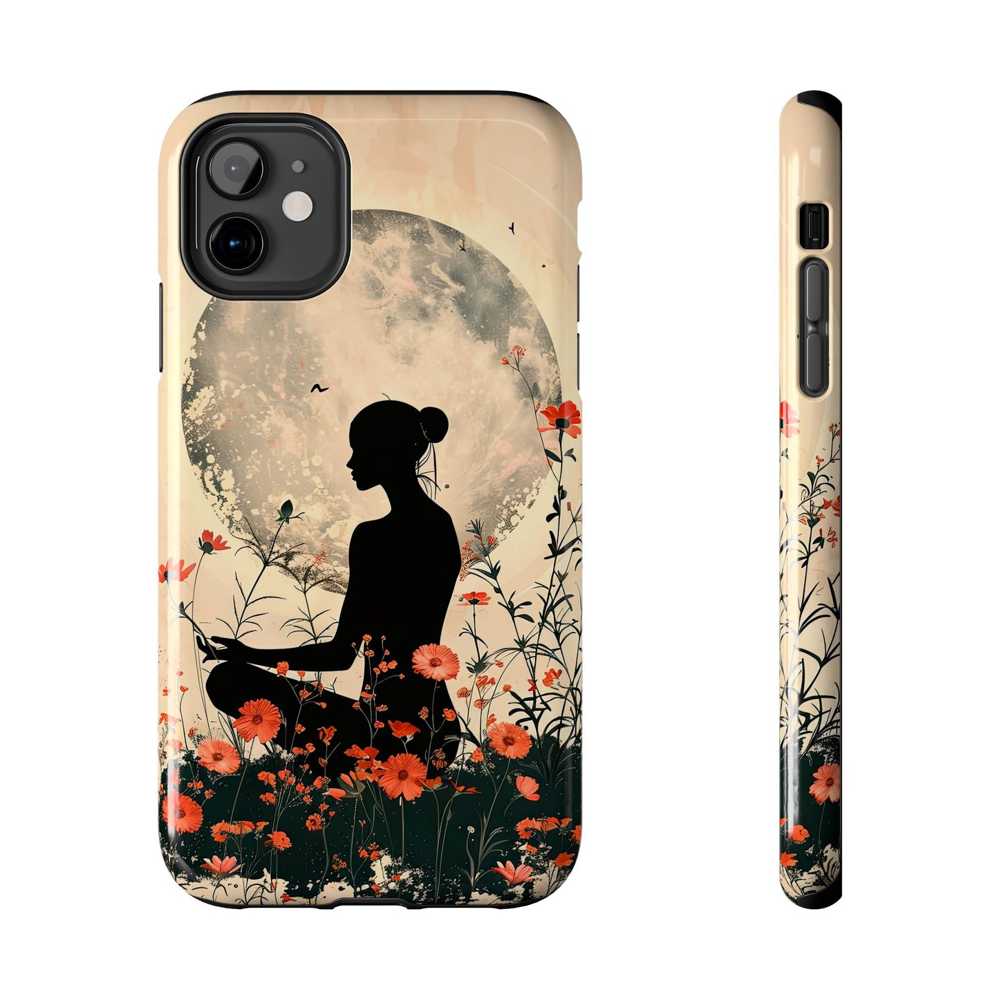 Meditative Vibe Tough Phone Case - Floral Silhouette Design