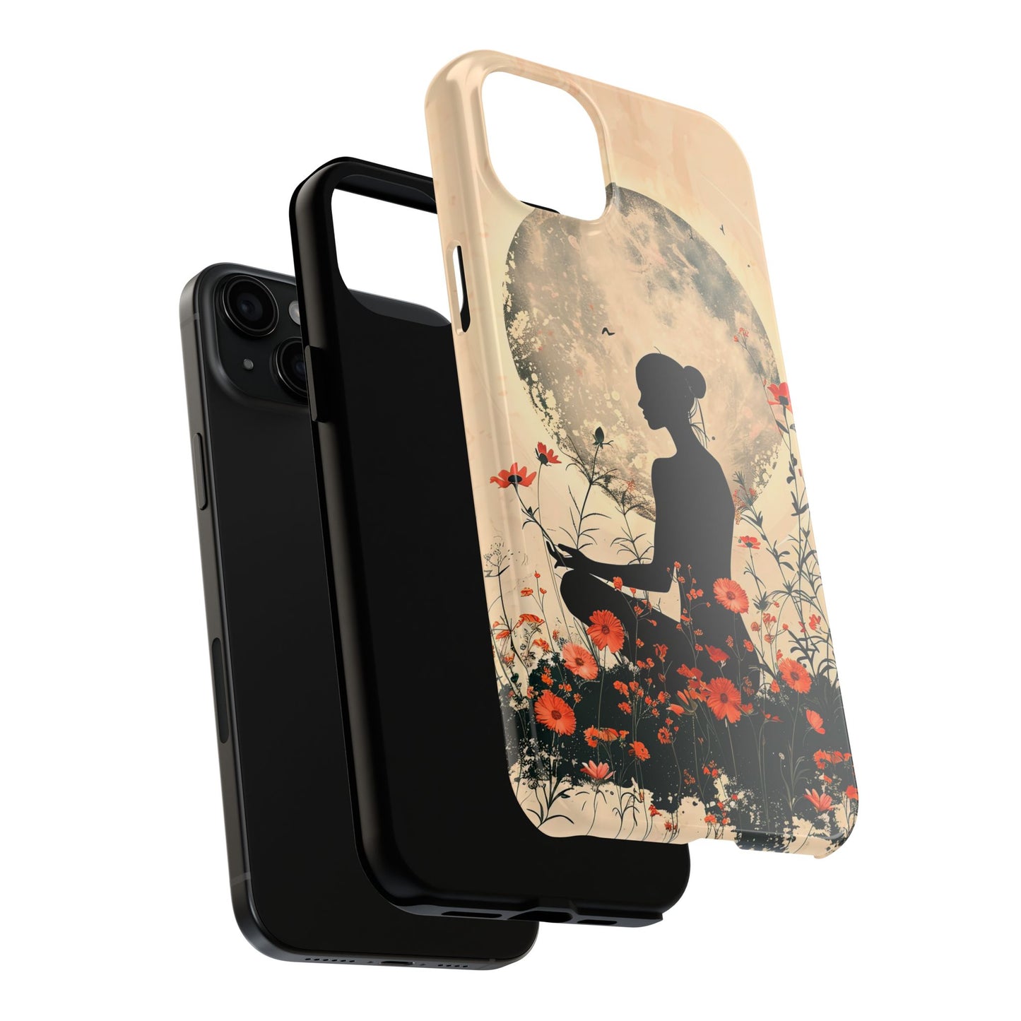 Meditative Vibe Tough Phone Case - Floral Silhouette Design
